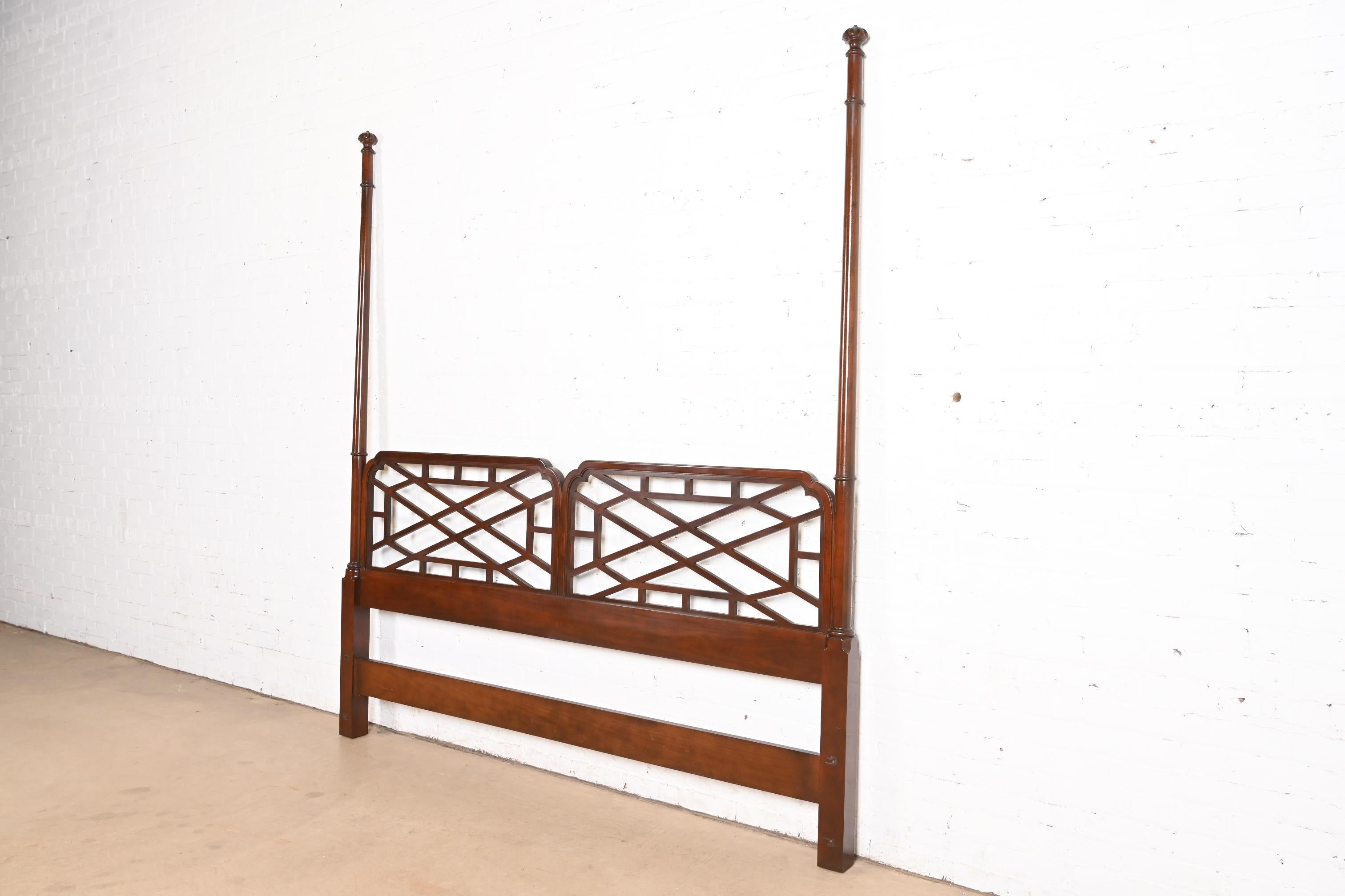 American Baker Furniture Chinese Chippendale Cherry Wood King Size Poster Headboard For Sale