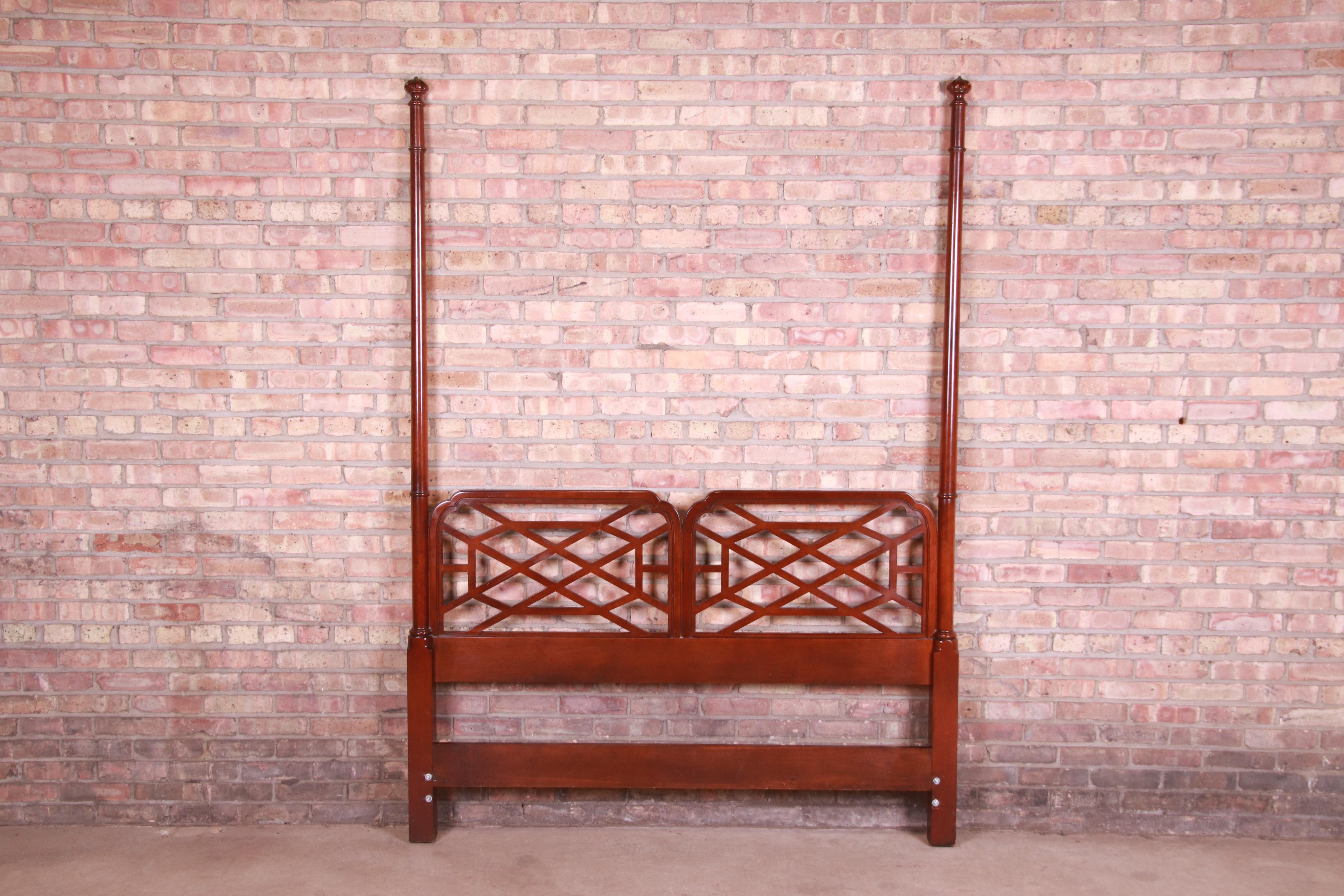 Late 20th Century Baker Furniture Chinese Chippendale Mahogany Queen Size Headboard, circa 1970s