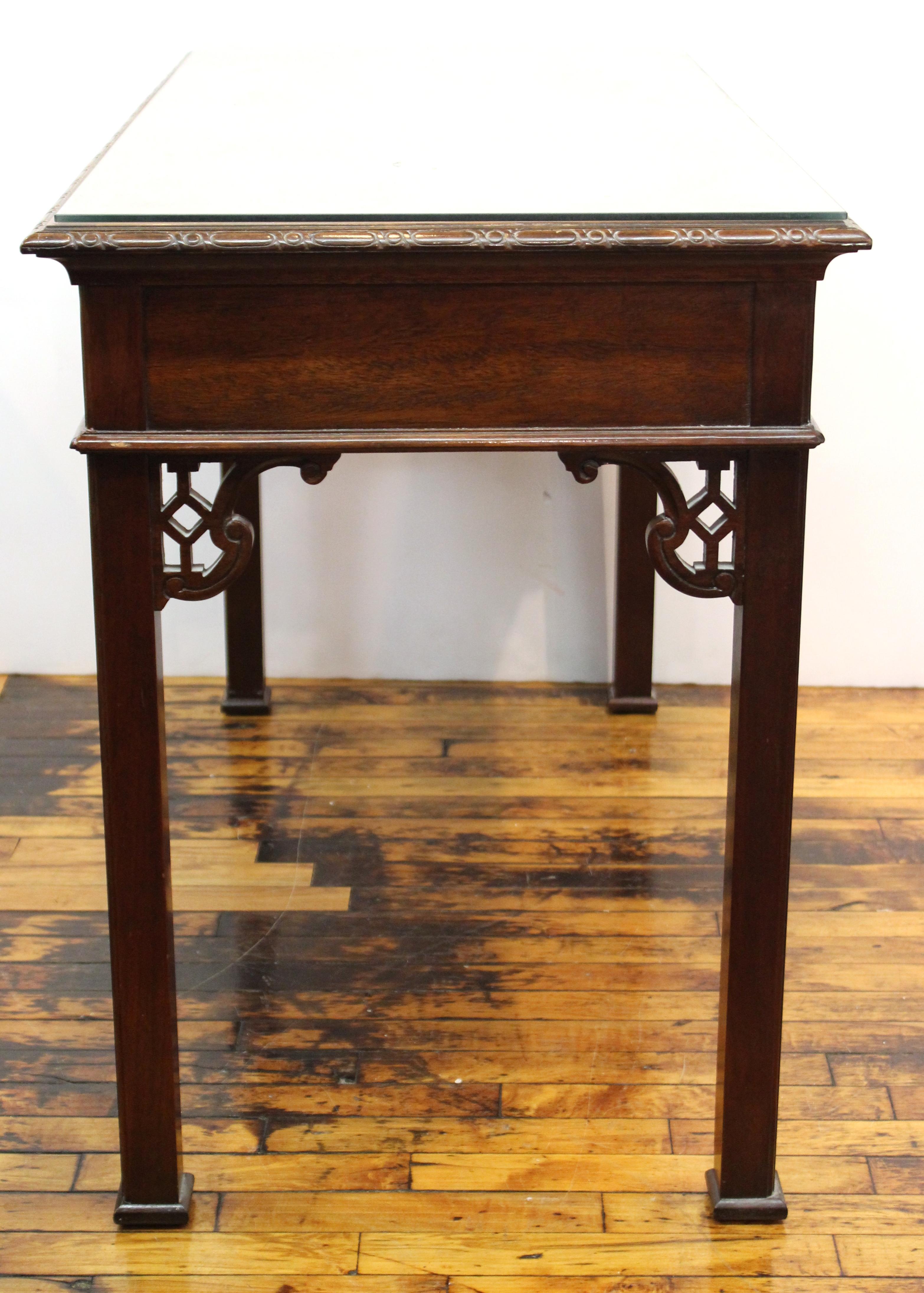 American Baker Furniture Chinese Chippendale Style Console Table Desk with Glass Top