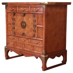 Retro Baker Furniture Chinoiserie Burl Wood Commode or Bar Cabinet, Circa 1960s