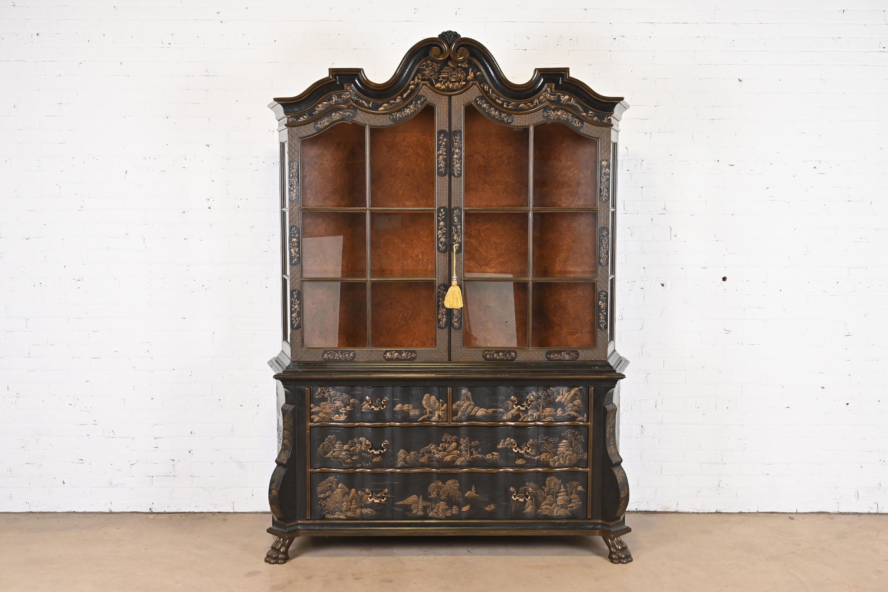 American Baker Furniture Chinoiserie Dutch Baroque Breakfront Bookcase or China Cabinet