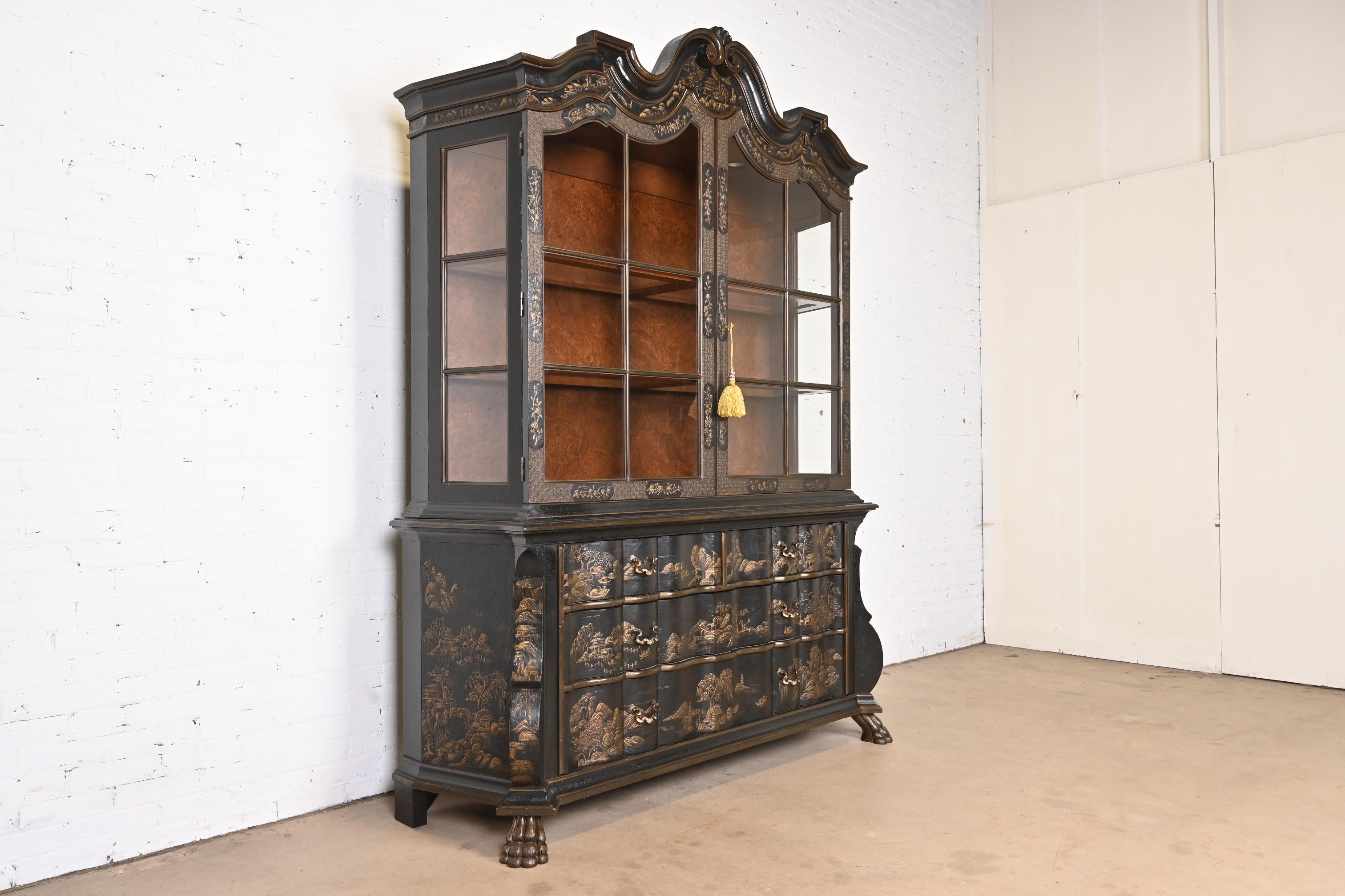 Baker Furniture Chinoiserie Dutch Baroque Breakfront Bookcase or China Cabinet In Good Condition In South Bend, IN