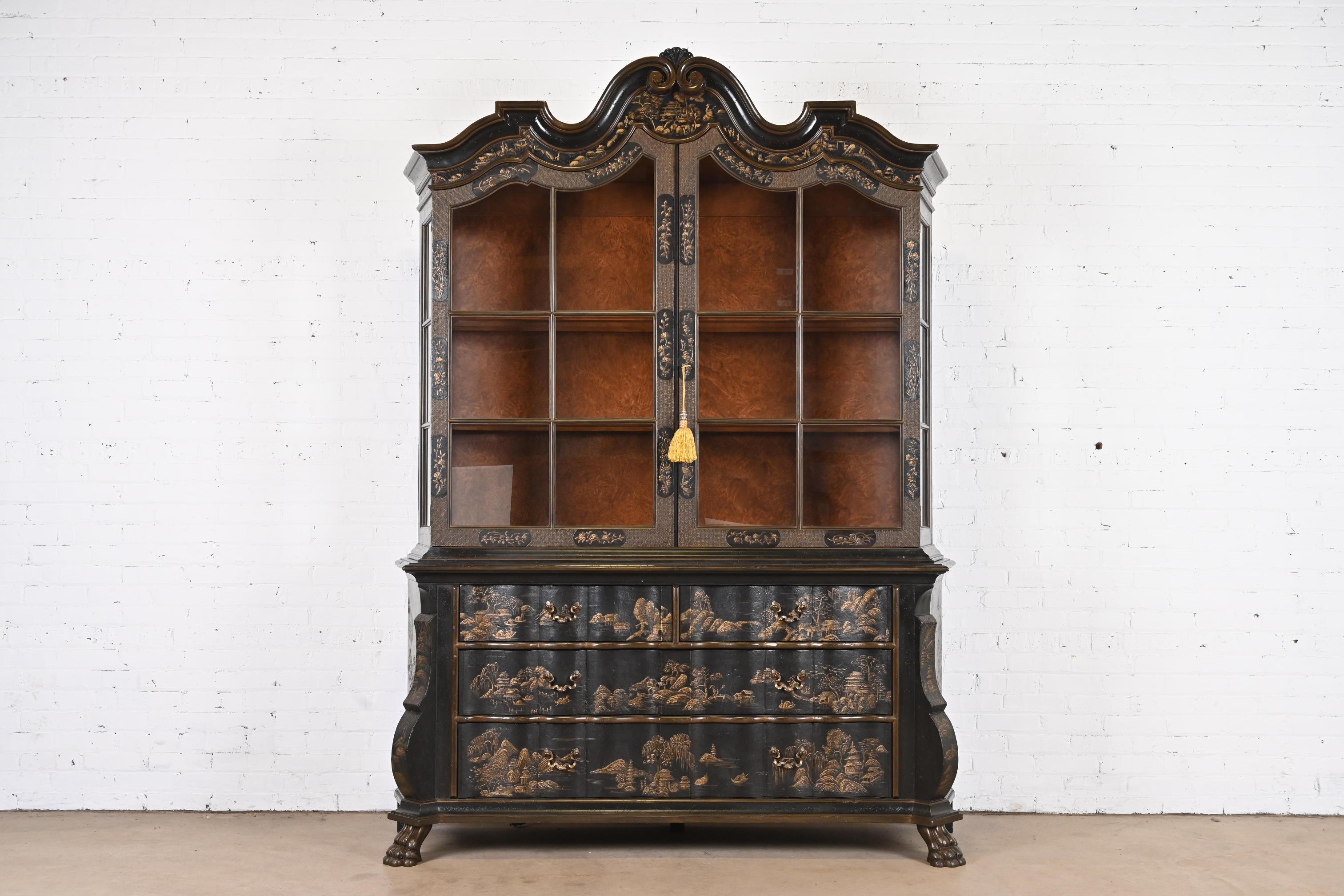 20th Century Baker Furniture Chinoiserie Dutch Baroque Breakfront Bookcase or China Cabinet
