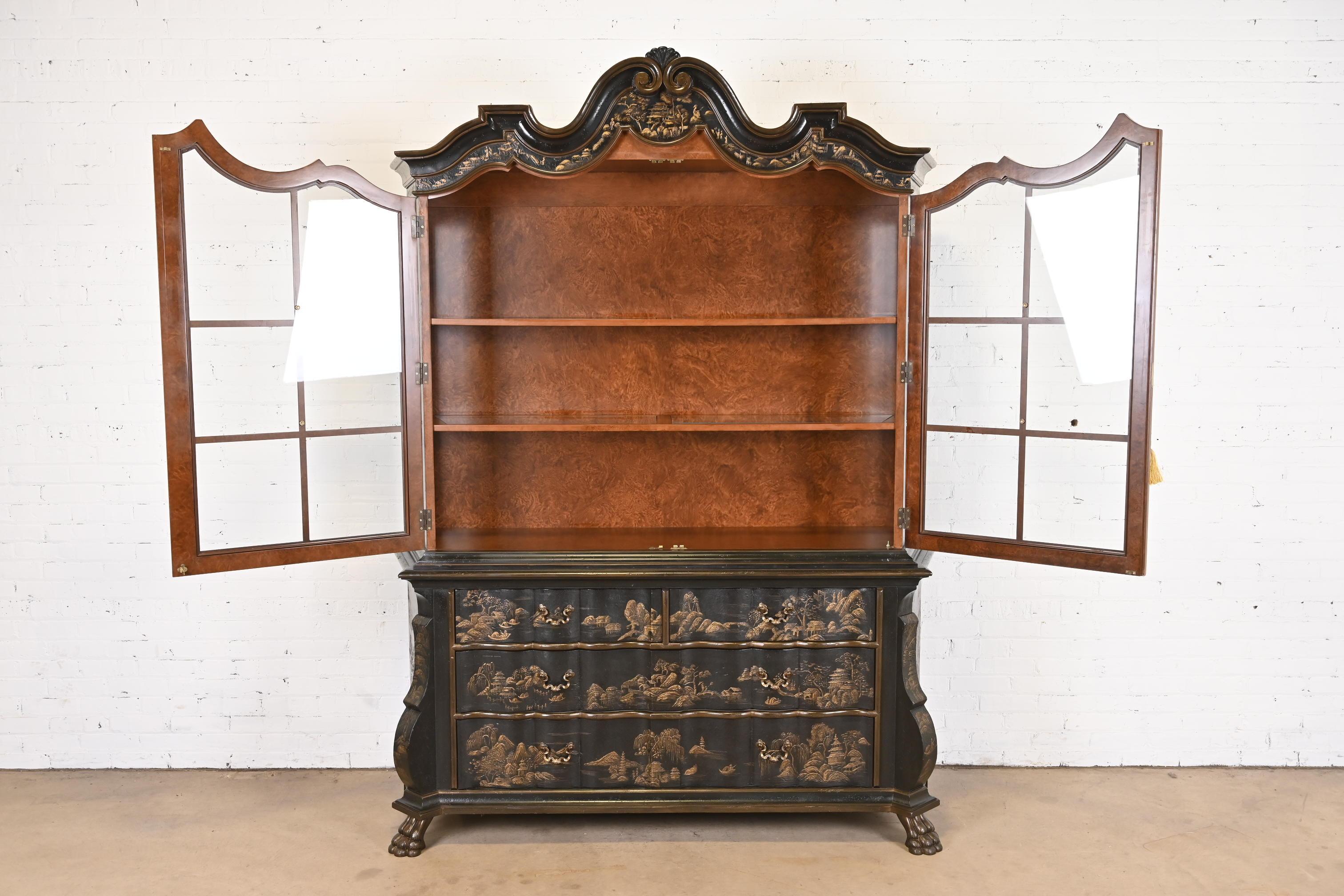 Burl Baker Furniture Chinoiserie Dutch Baroque Breakfront Bookcase or China Cabinet