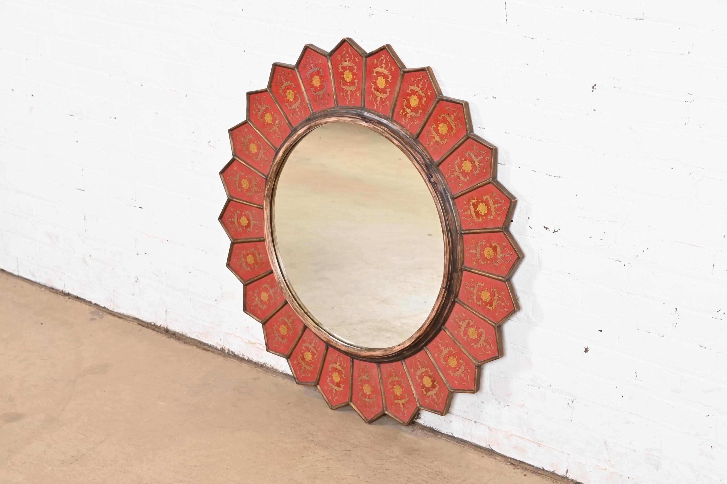 Baker Furniture Chinoiserie Eglomise Sunburst Wall Mirror In Good Condition In South Bend, IN