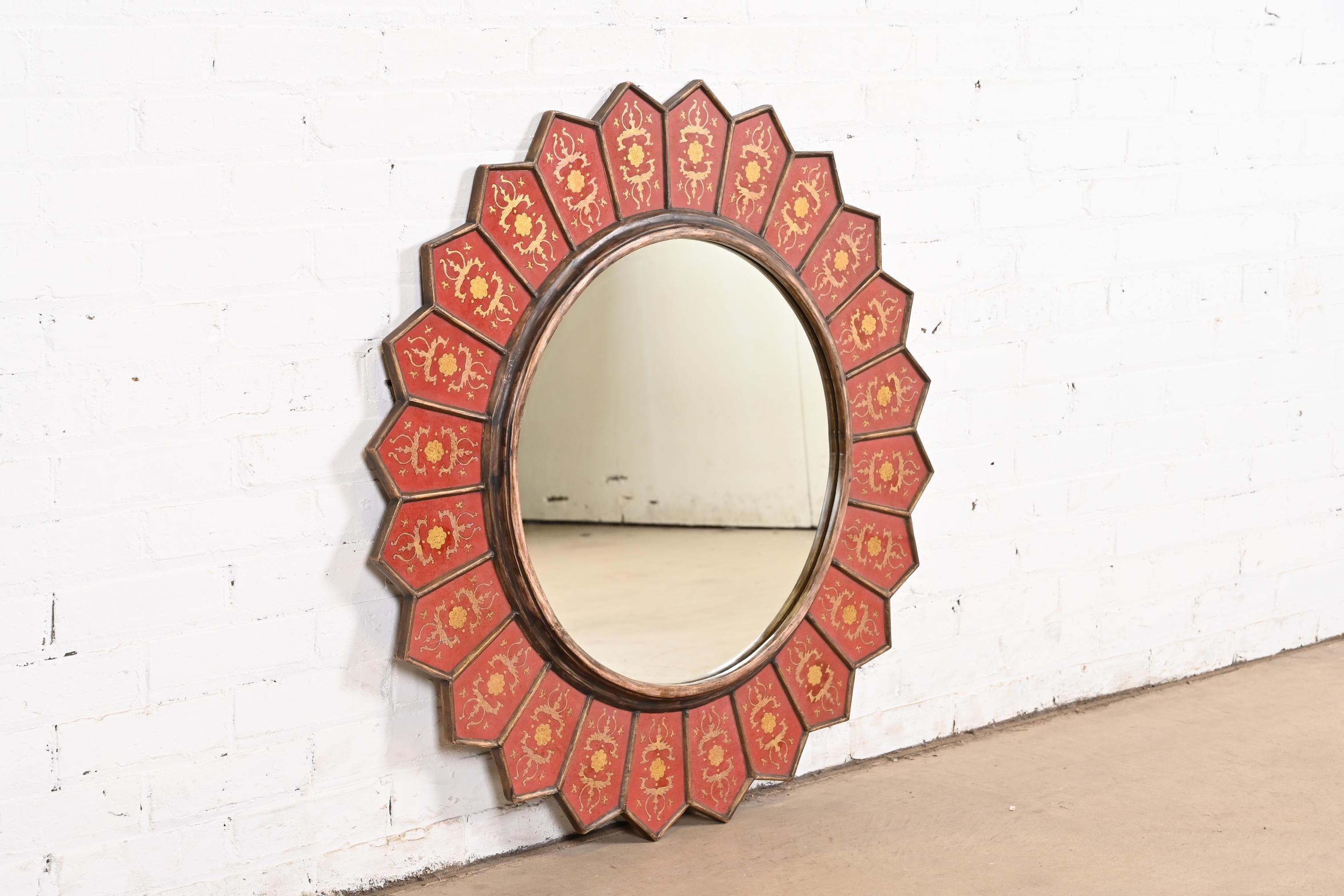 20th Century Baker Furniture Chinoiserie Eglomise Sunburst Wall Mirror