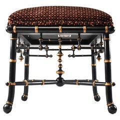 Baker Furniture Chinoiserie Foot Stool Ottoman Bamboo Black Laquer