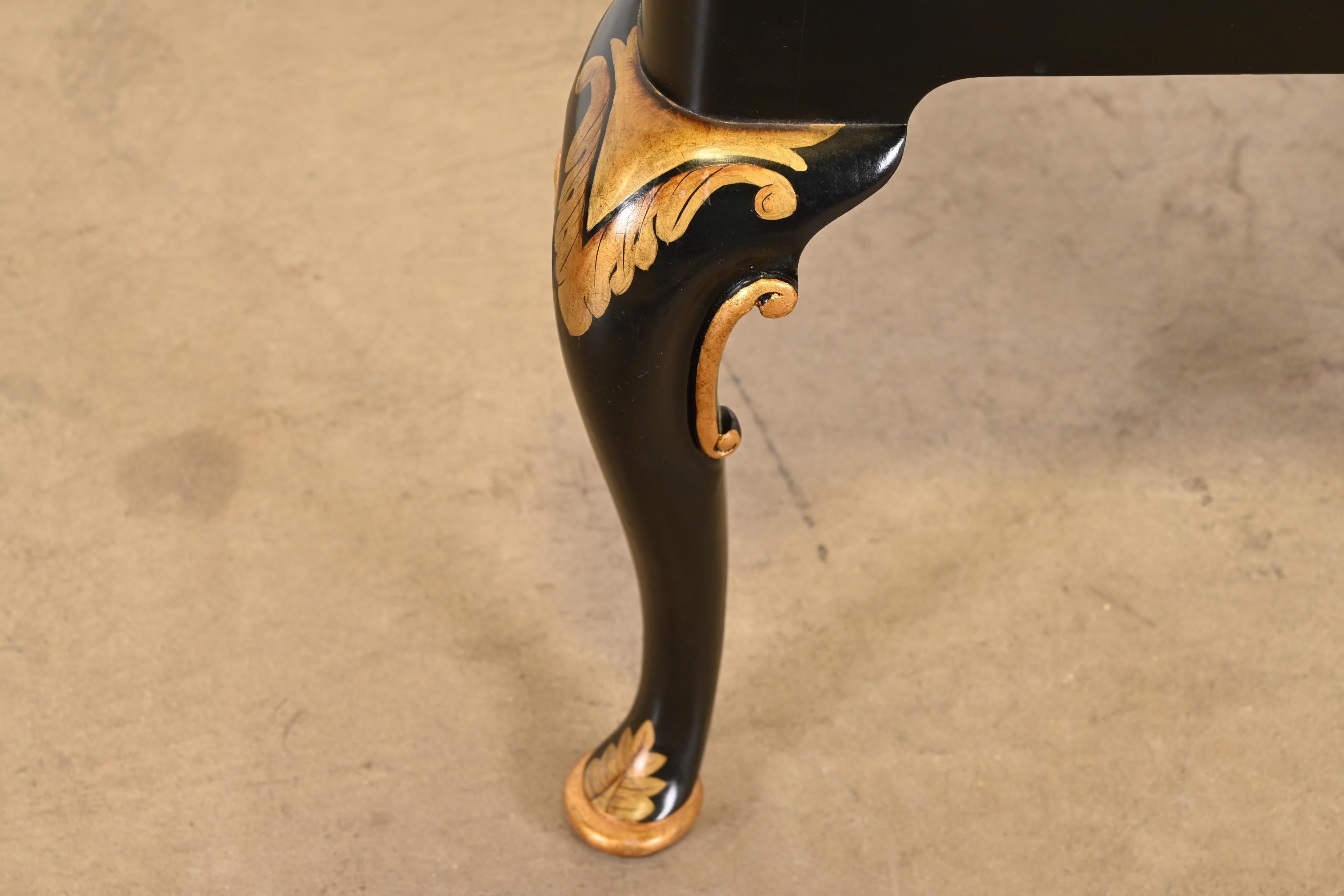 Baker Furniture Chinoiserie Queen Anne Black Lacquered & Gold Dining Chairs 7