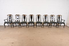 Baker Furniture Chinoiserie Queen Anne Black Lacquered & Gold Dining Chairs
