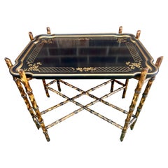 Tavolino con vassoio "Chinoiserie" di Baker Furniture, finto bambù, stile Mid-Century