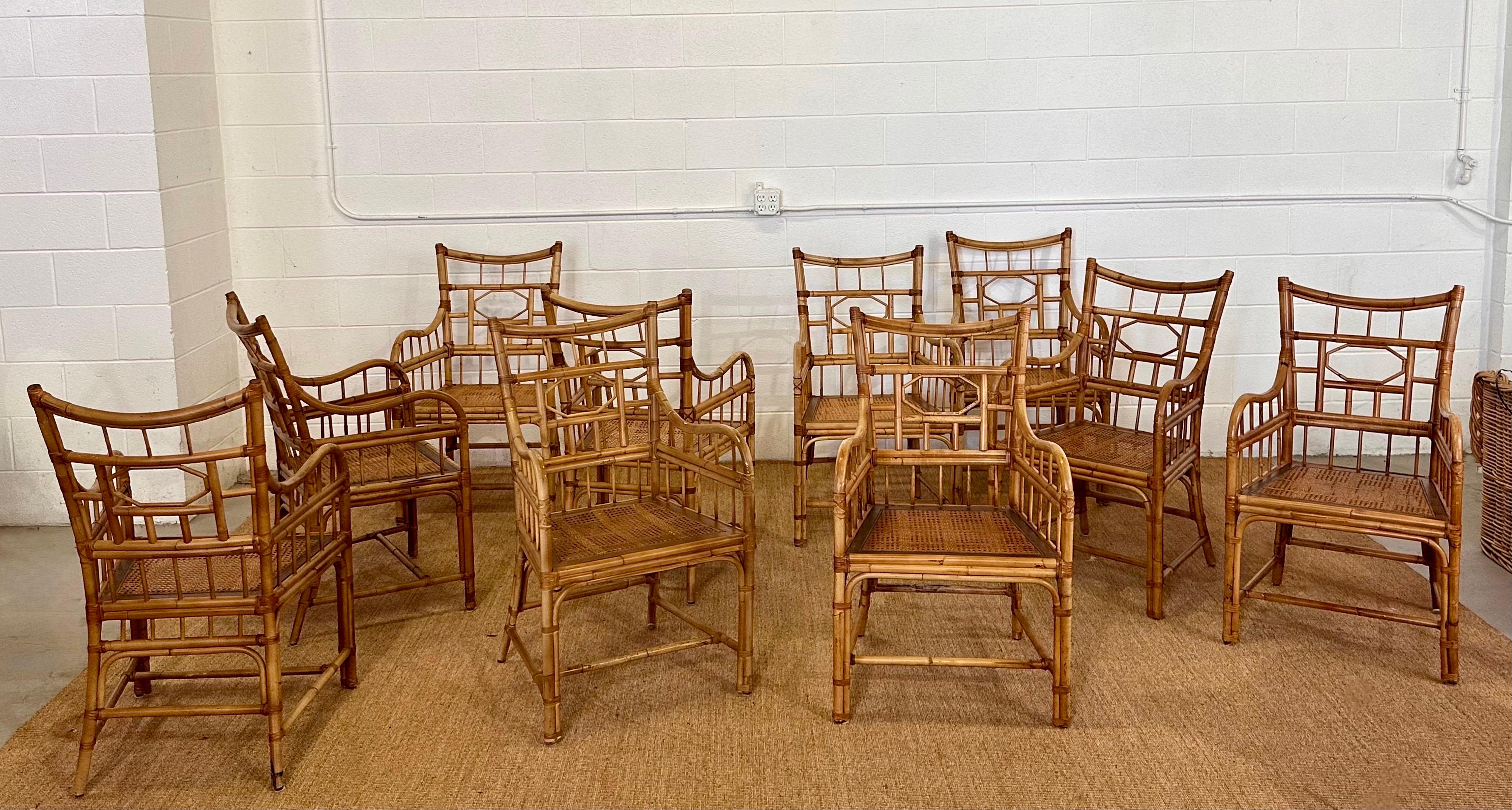 Baker Furniture Chippendale Bamboo Rattan & Cane Dining Armchairs – Set of 10 3