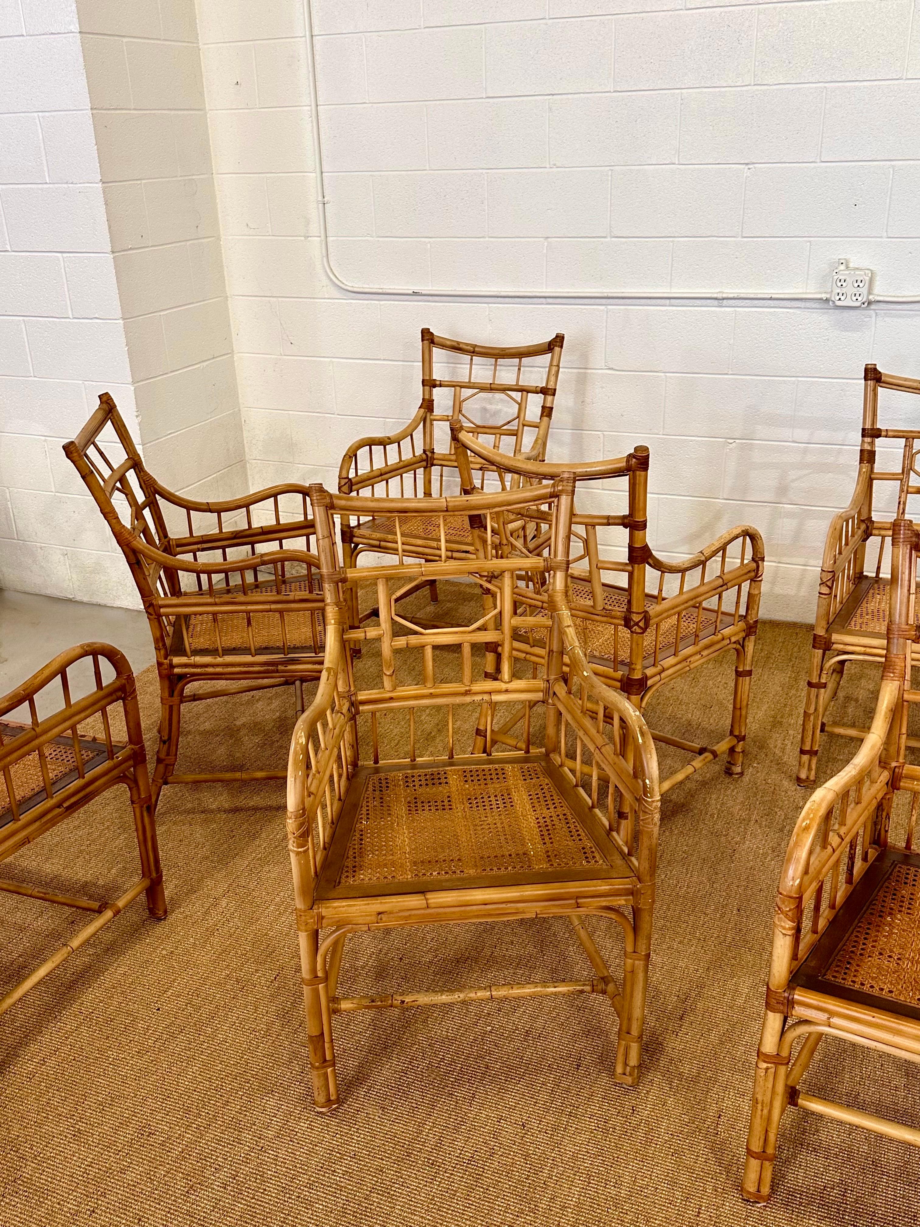 Baker Furniture Chippendale Bamboo Rattan & Cane Dining Armchairs – Set of 10 4