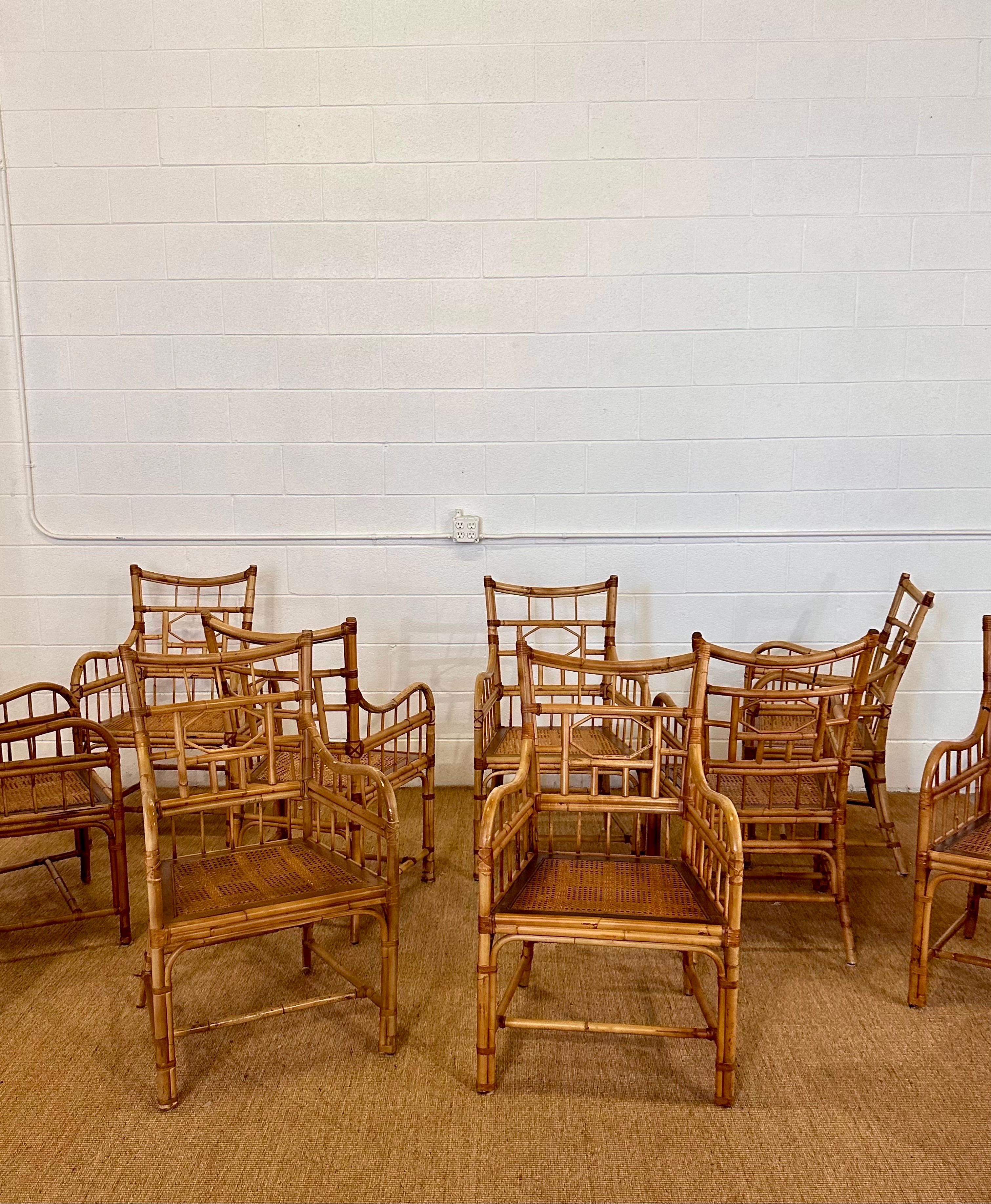 Baker Furniture Chippendale Bamboo Rattan & Cane Dining Armchairs – Set of 10 5