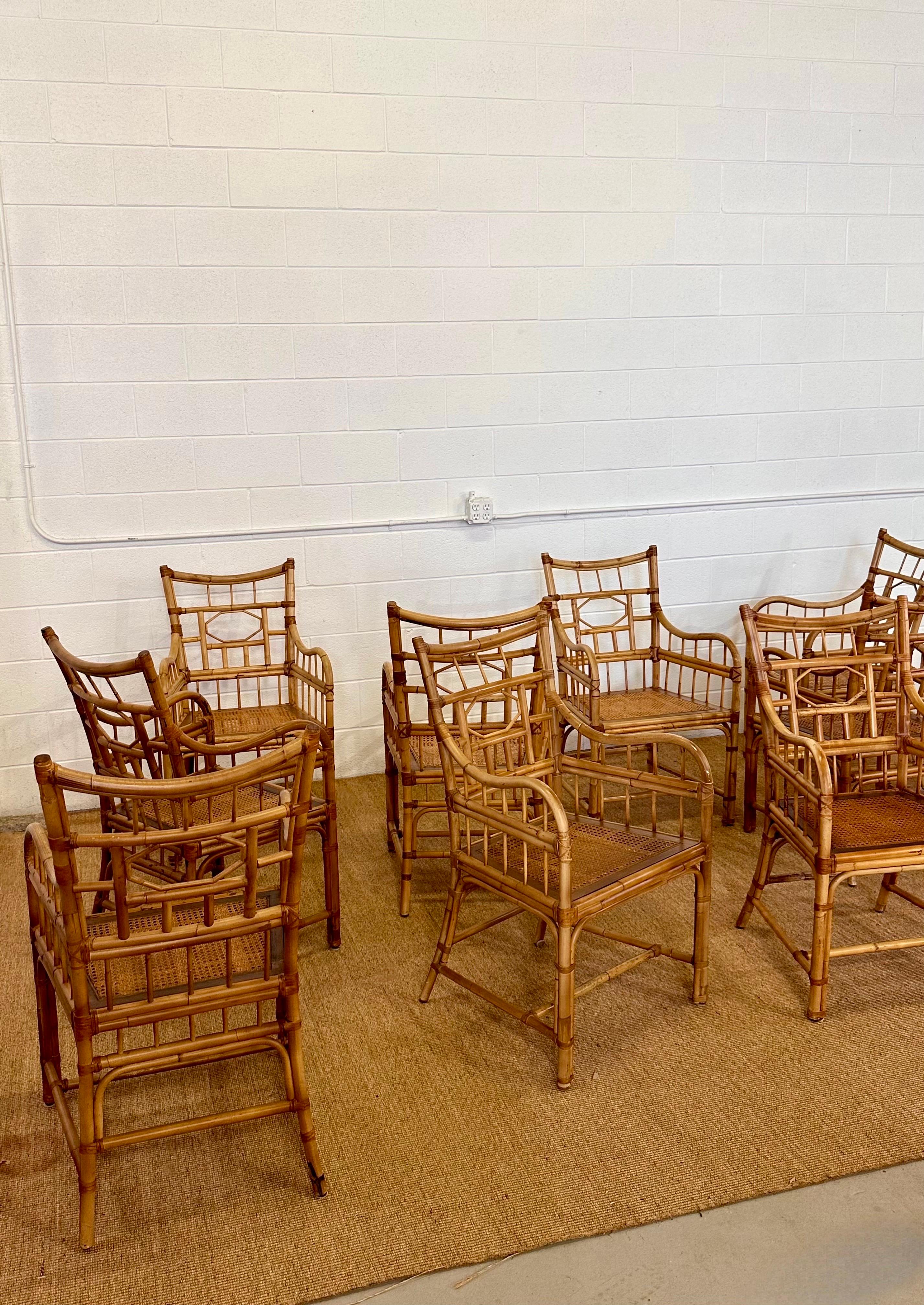 Baker Furniture Chippendale Bamboo Rattan & Cane Dining Armchairs – Set of 10 7
