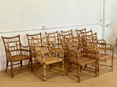 Baker Furniture Chippendale Bamboo Rattan & Cane Dining Armchairs – Set of 10