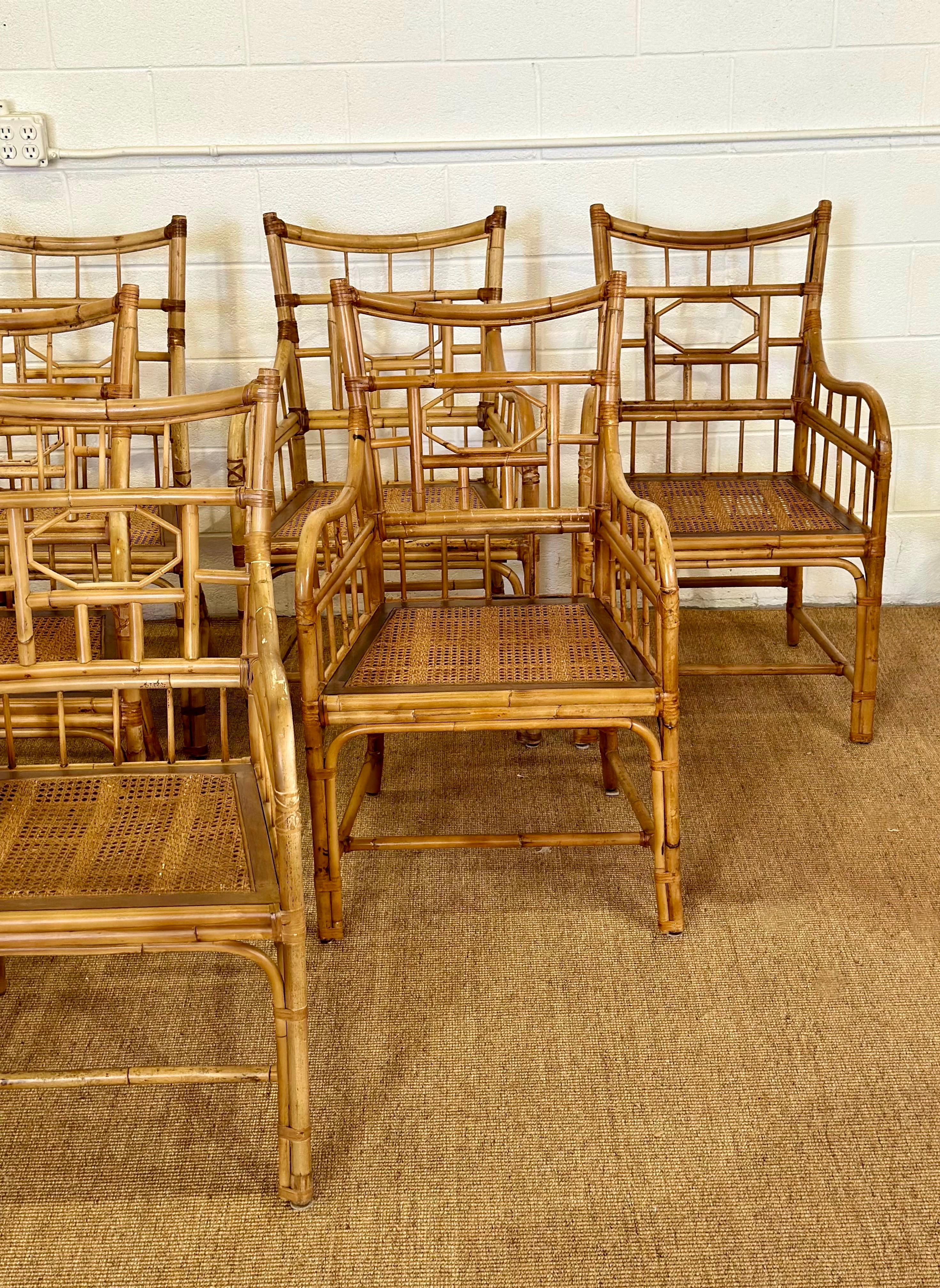 American Baker Furniture Chippendale Bamboo Rattan & Cane Dining Armchairs – Set of 10