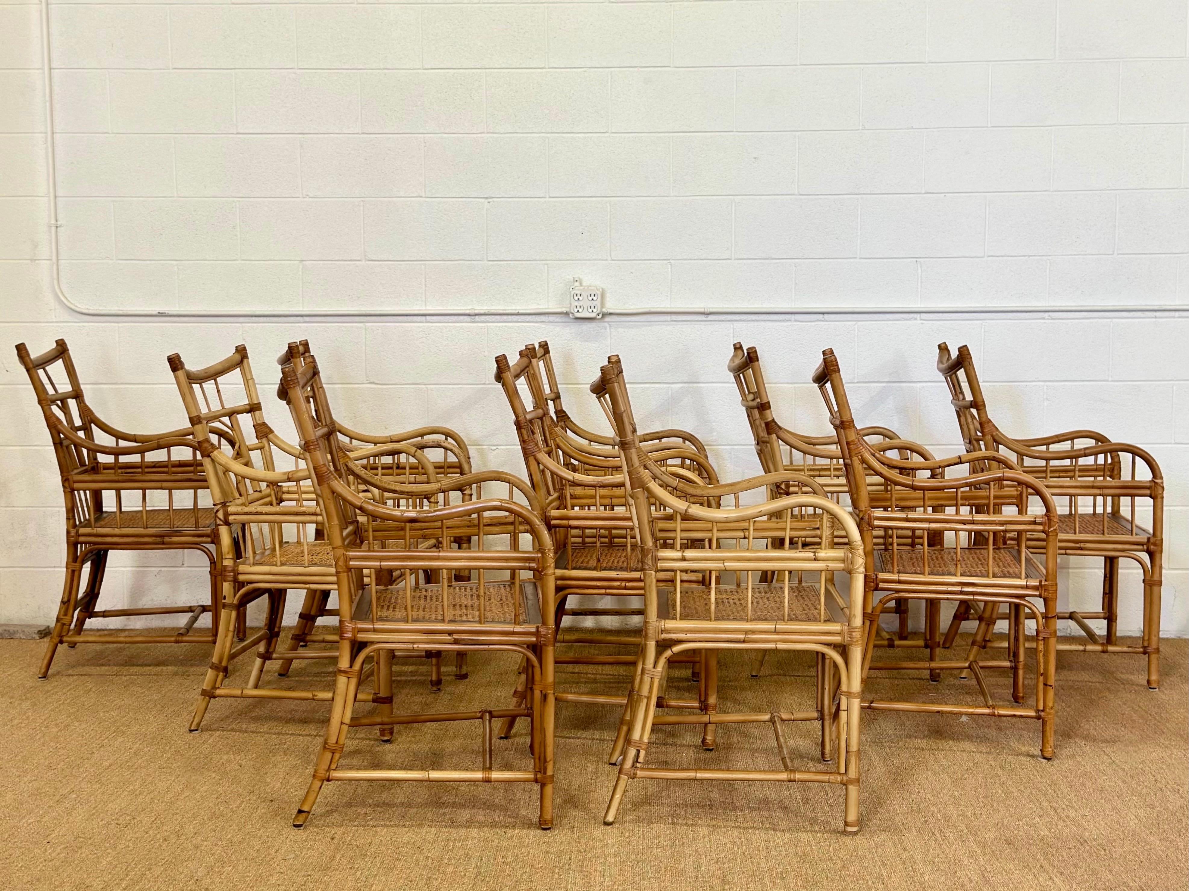 Upholstery Baker Furniture Chippendale Bamboo Rattan & Cane Dining Armchairs – Set of 10