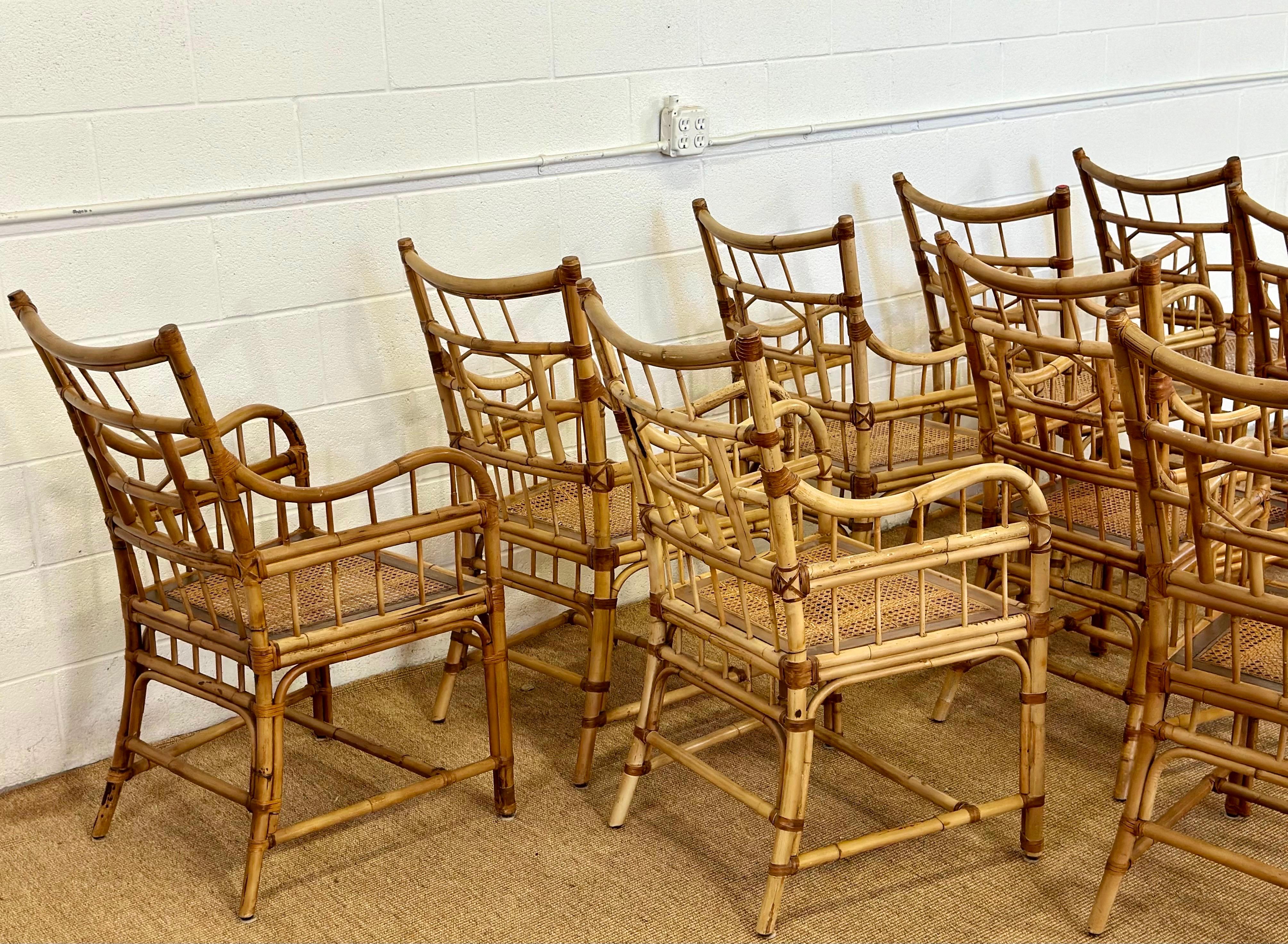 Baker Furniture Chippendale Bamboo Rattan & Cane Dining Armchairs – Set of 10 1