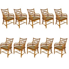 Baker Furniture Chippendale Bamboo Rattan & Cane Dining Armchairs – Set of 10