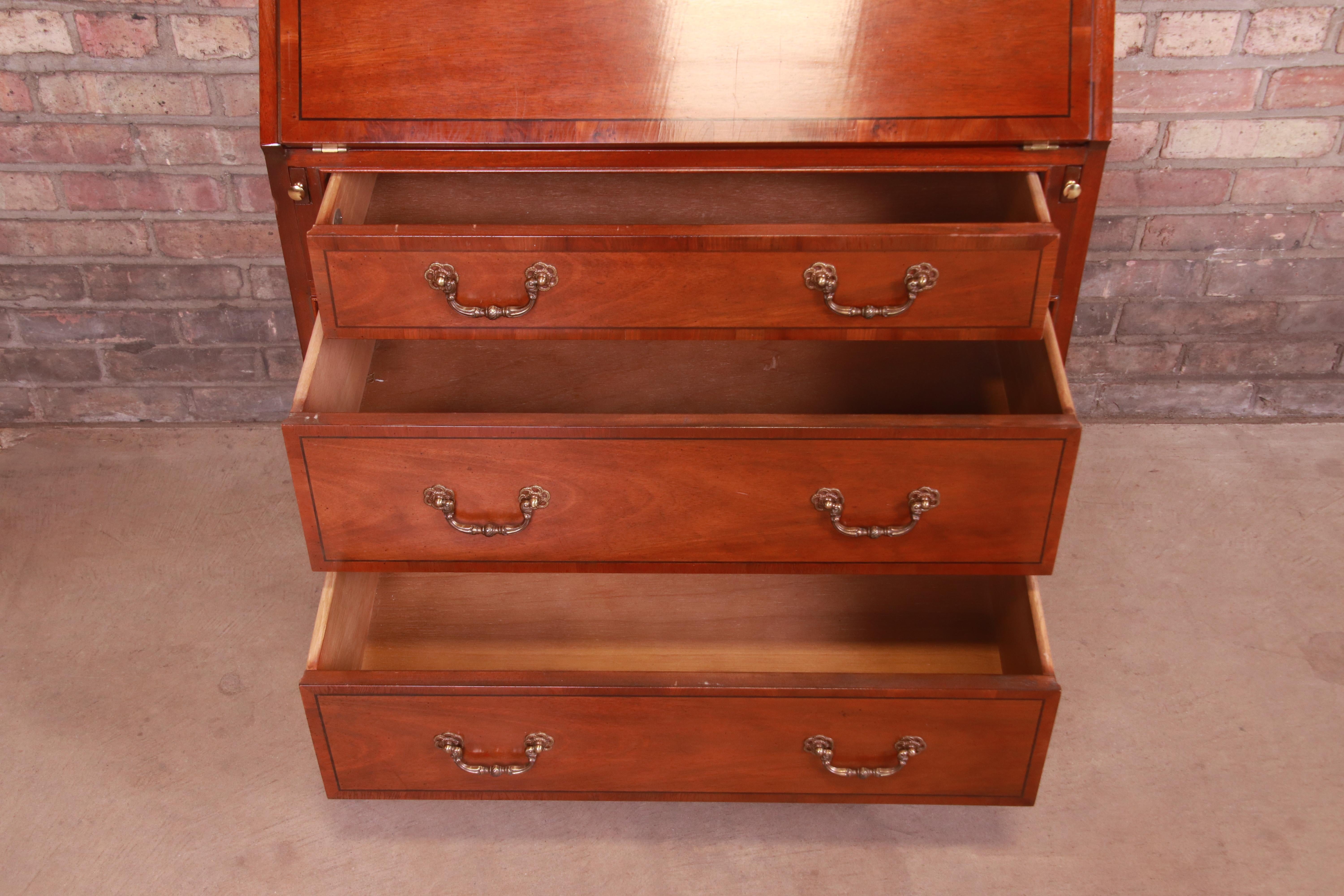 Baker Furniture Chippendale Banded Mahogany Secretary Desk with Bookcase Hutch 5