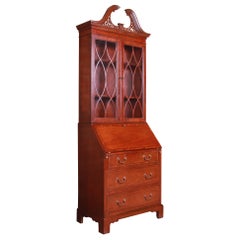 Used Baker Furniture Chippendale Banded Mahogany Secretary Desk with Bookcase Hutch