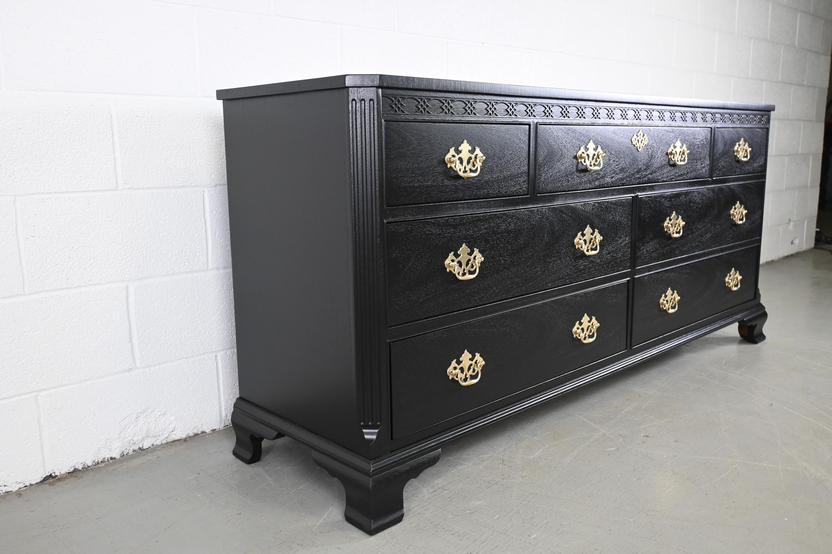 American Baker Furniture Chippendale Black Lacquered Mahogany Dresser For Sale