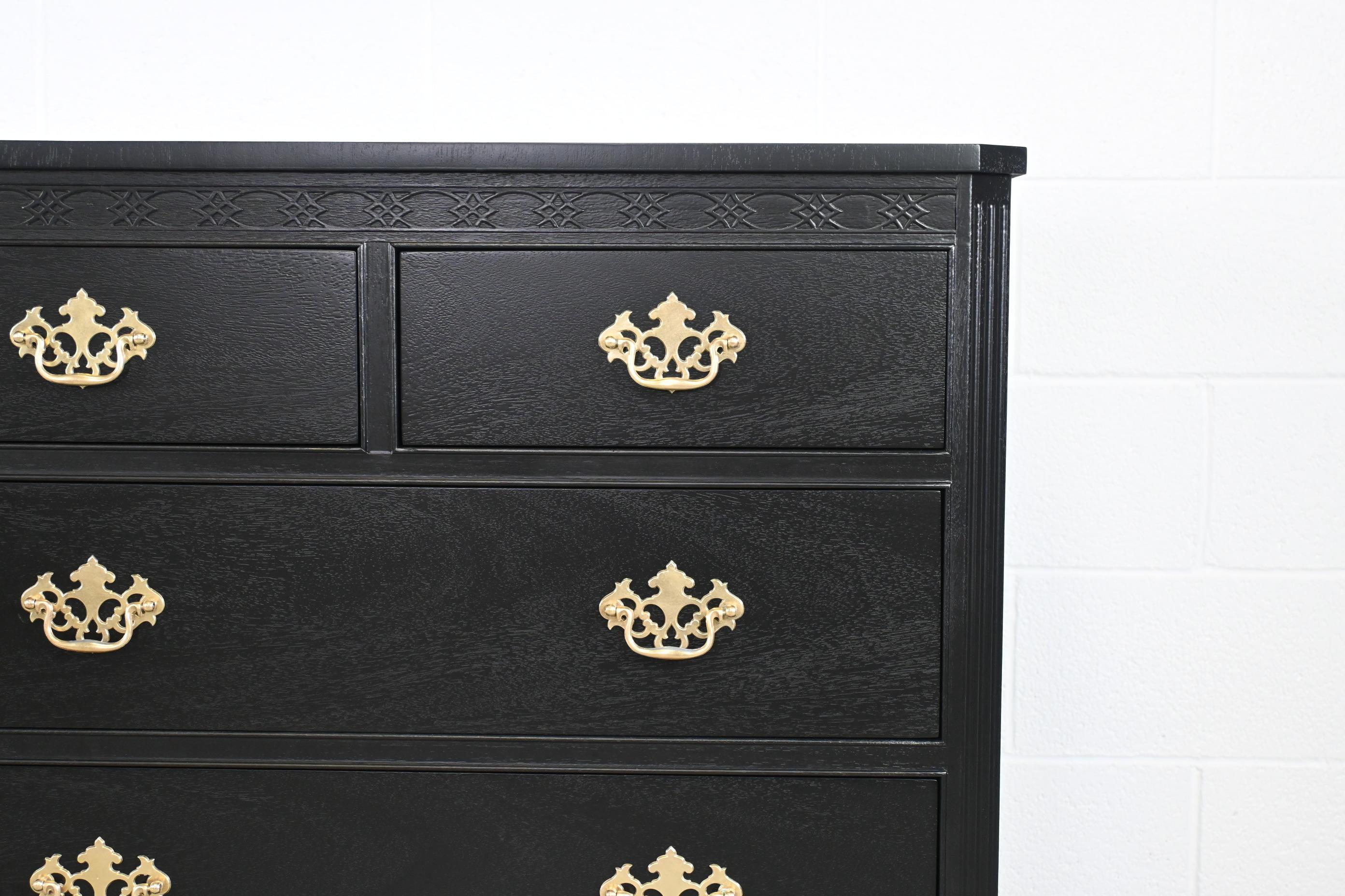 Late 20th Century Baker Furniture Chippendale Black Lacquered Mahogany Dresser For Sale