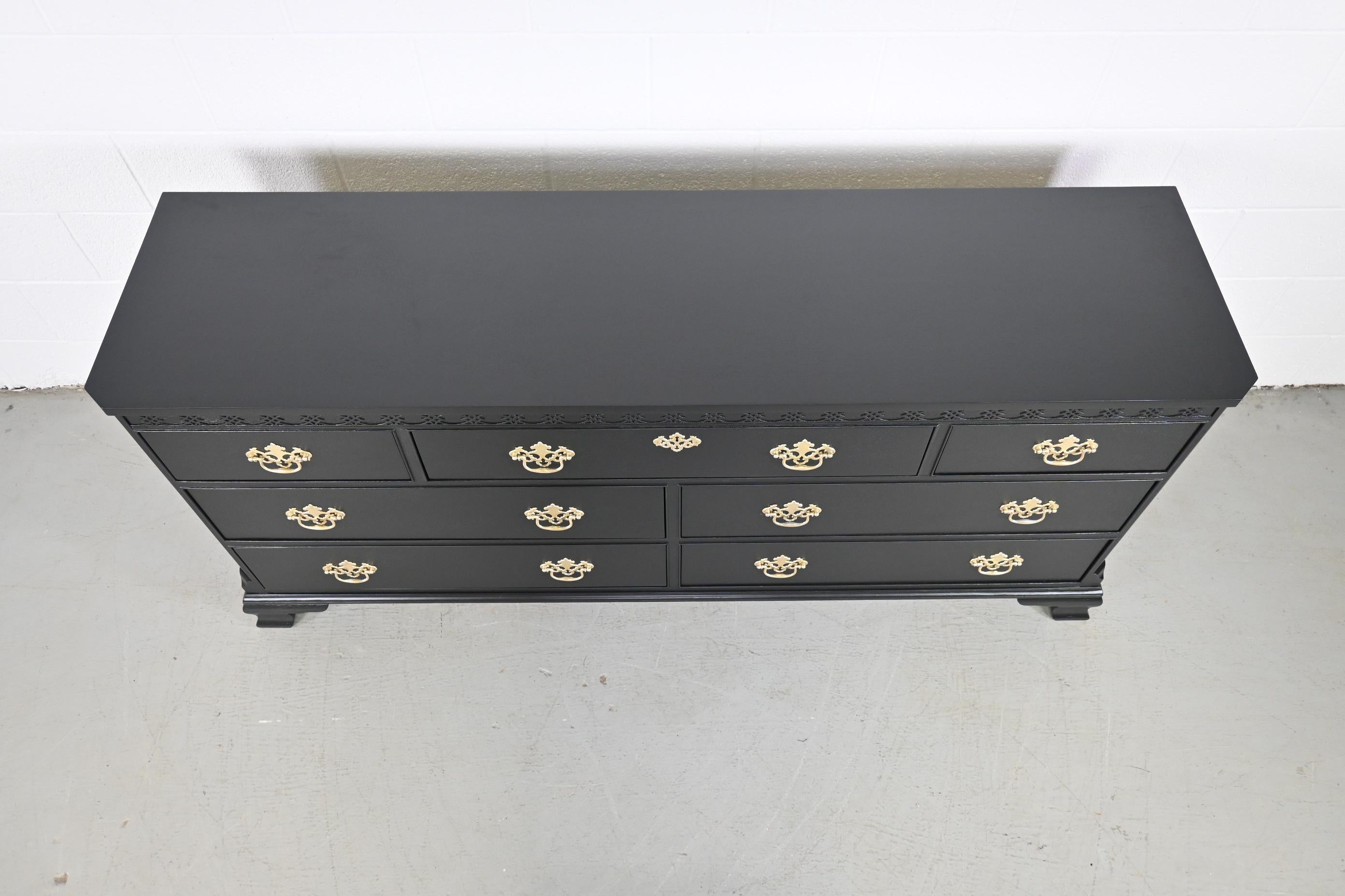 Baker Furniture Chippendale Black Lacquered Mahogany Dresser For Sale 1