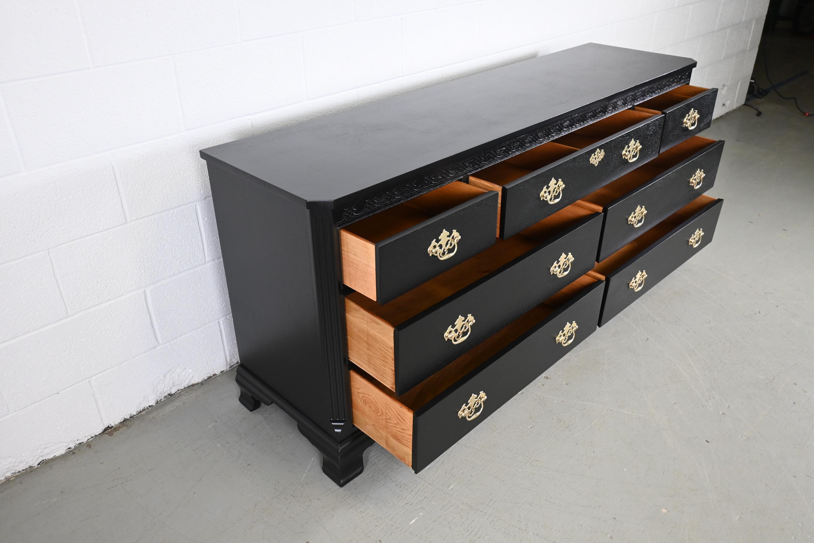 Baker Furniture Chippendale Black Lacquered Mahogany Dresser For Sale 4