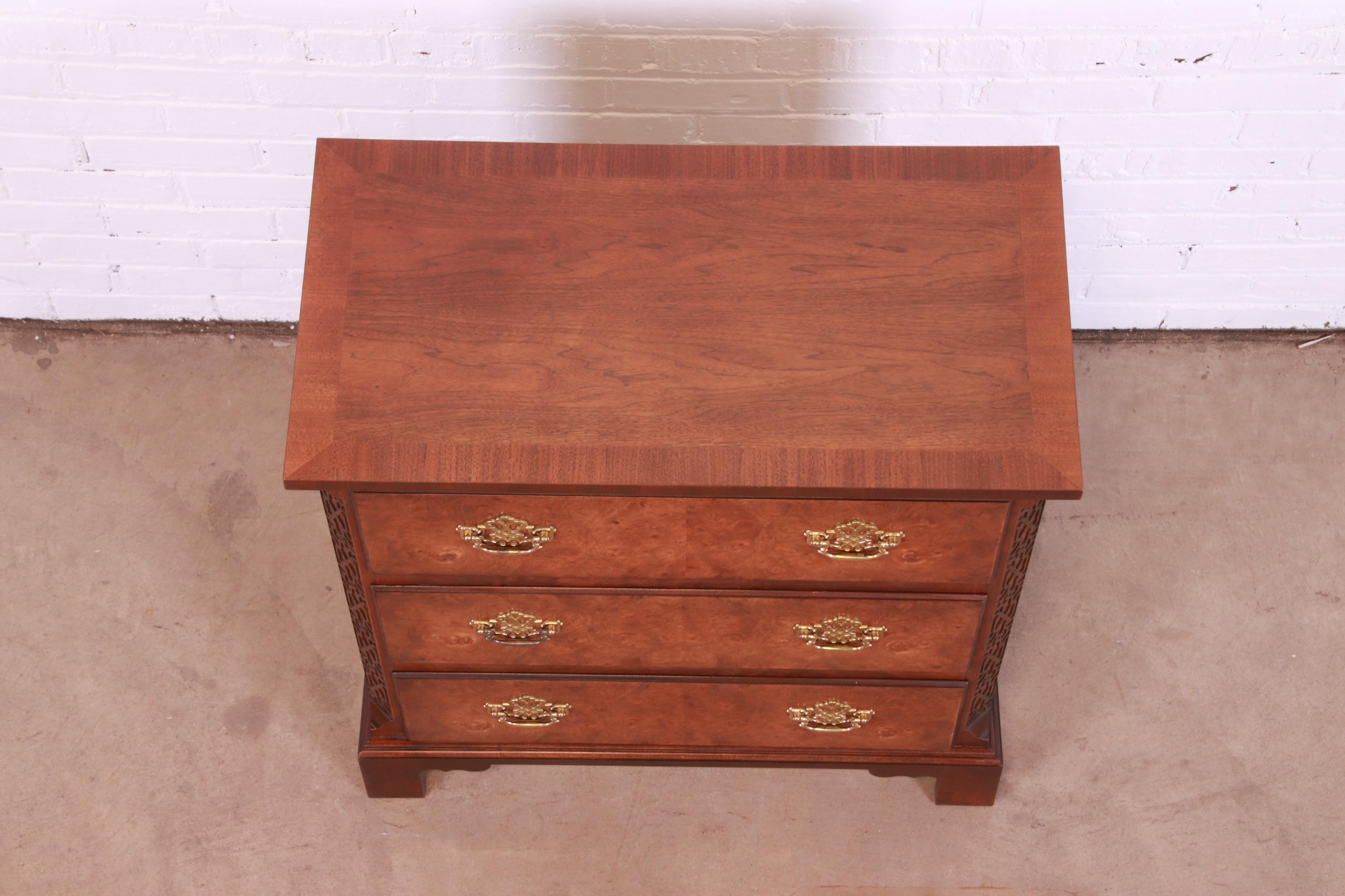 Baker Furniture Chippendale Burled Walnut Bachelor Chest 7