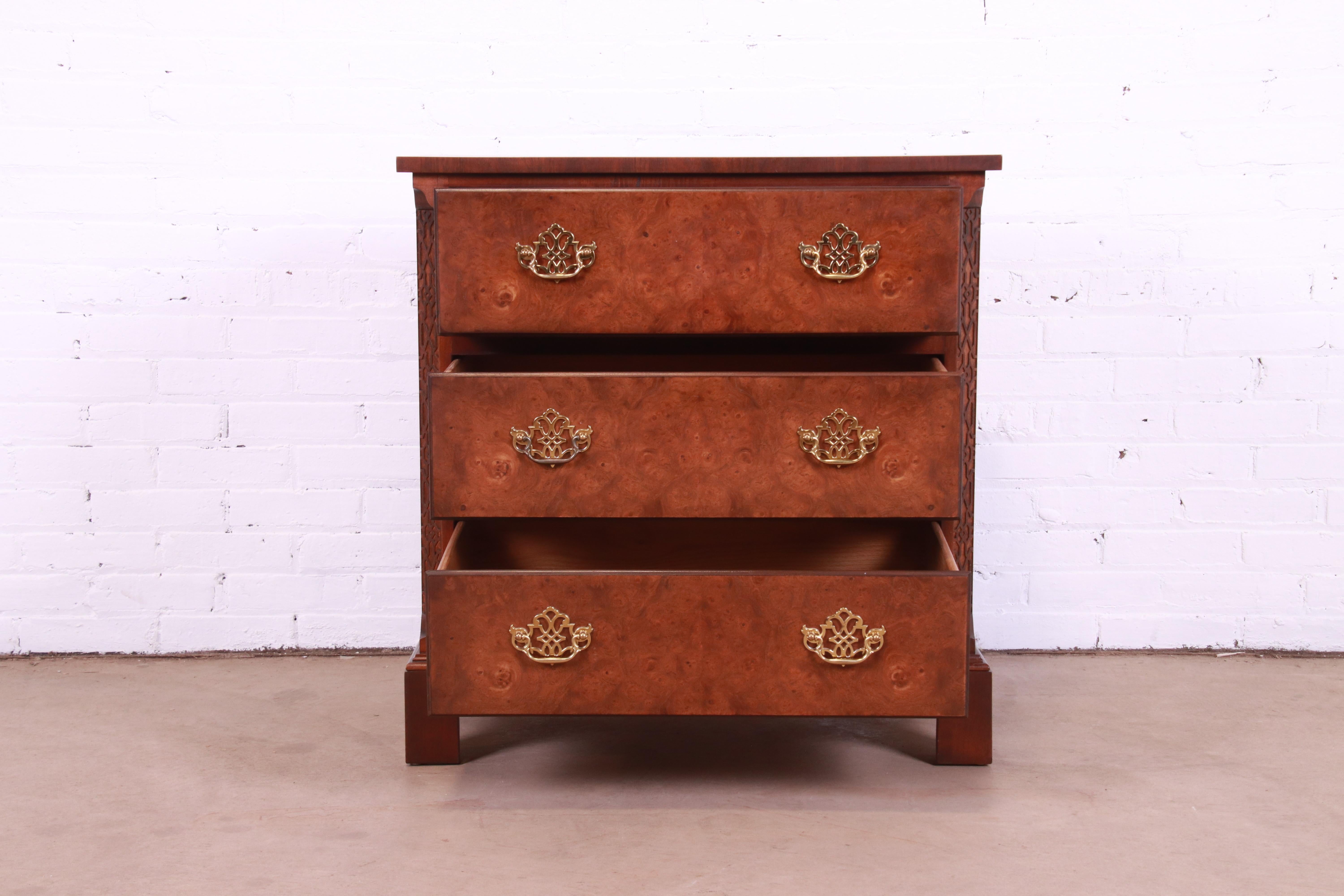 Baker Furniture Chippendale Burled Walnut Bachelor Chest 1