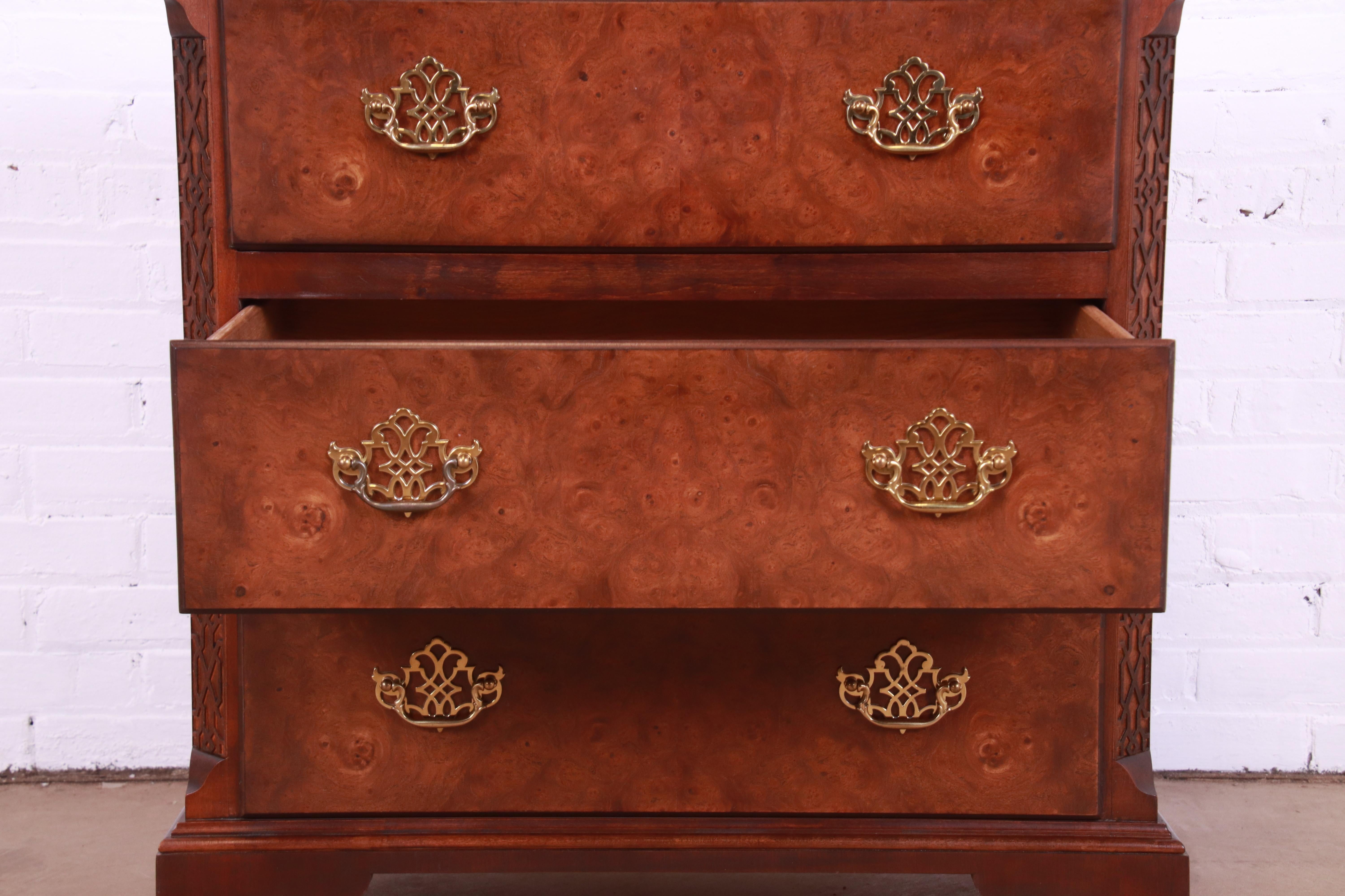 Baker Furniture Chippendale Burled Walnut Bachelor Chest 3