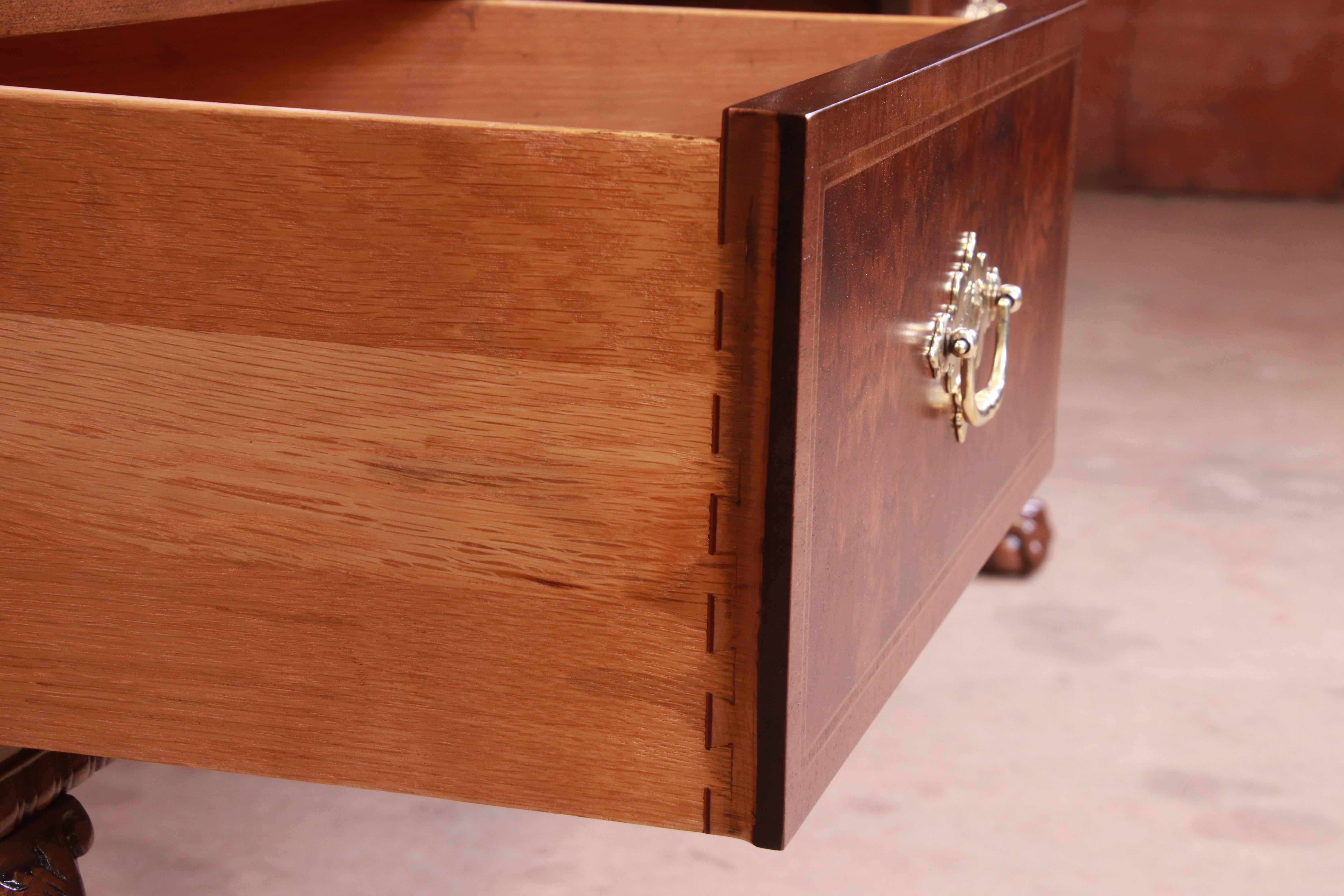 Baker Furniture Chippendale Burled Walnut Executive Desk, Newly Restored 4