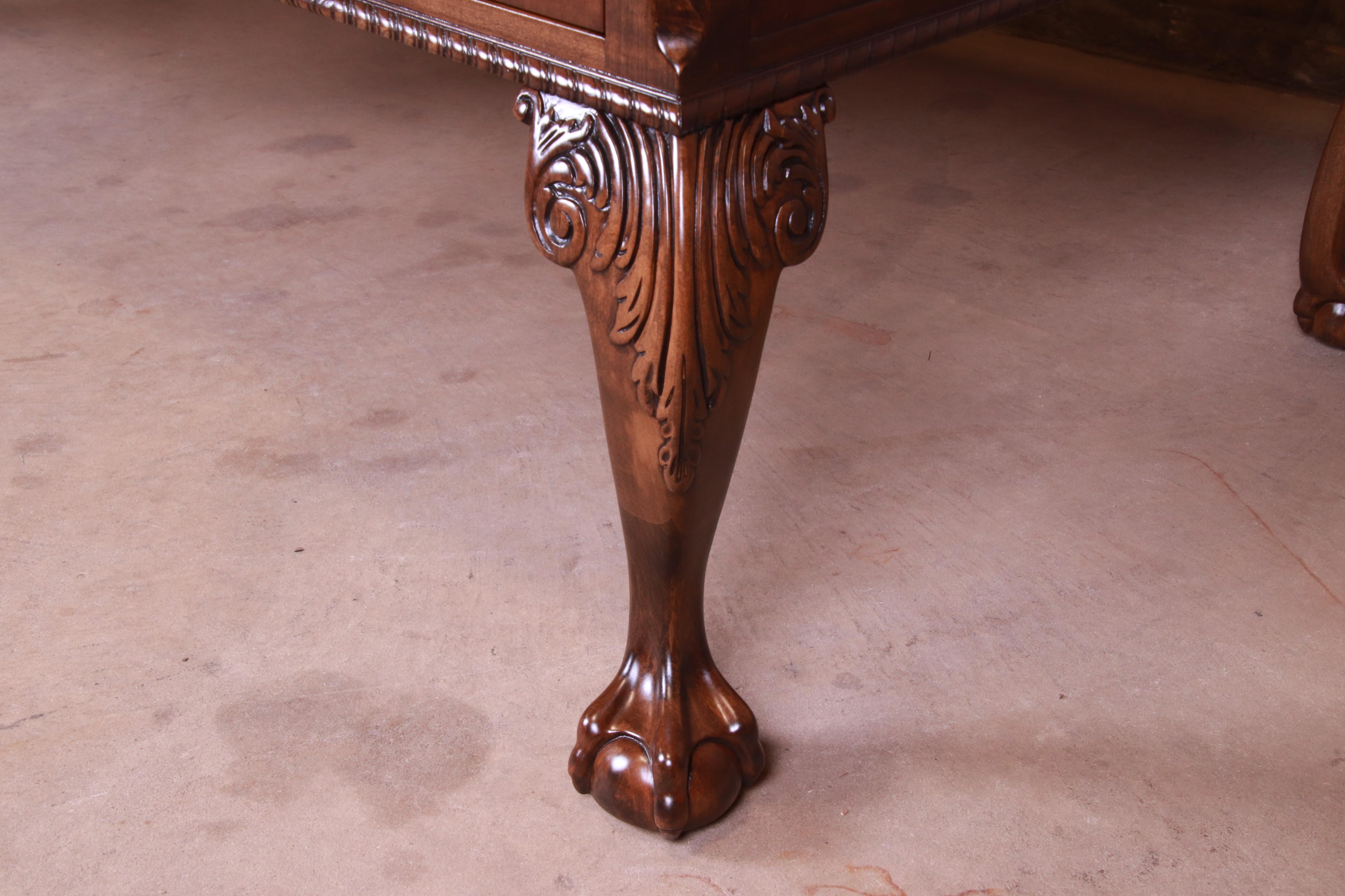 Baker Furniture Chippendale Burled Walnut Executive Desk, Newly Restored 5
