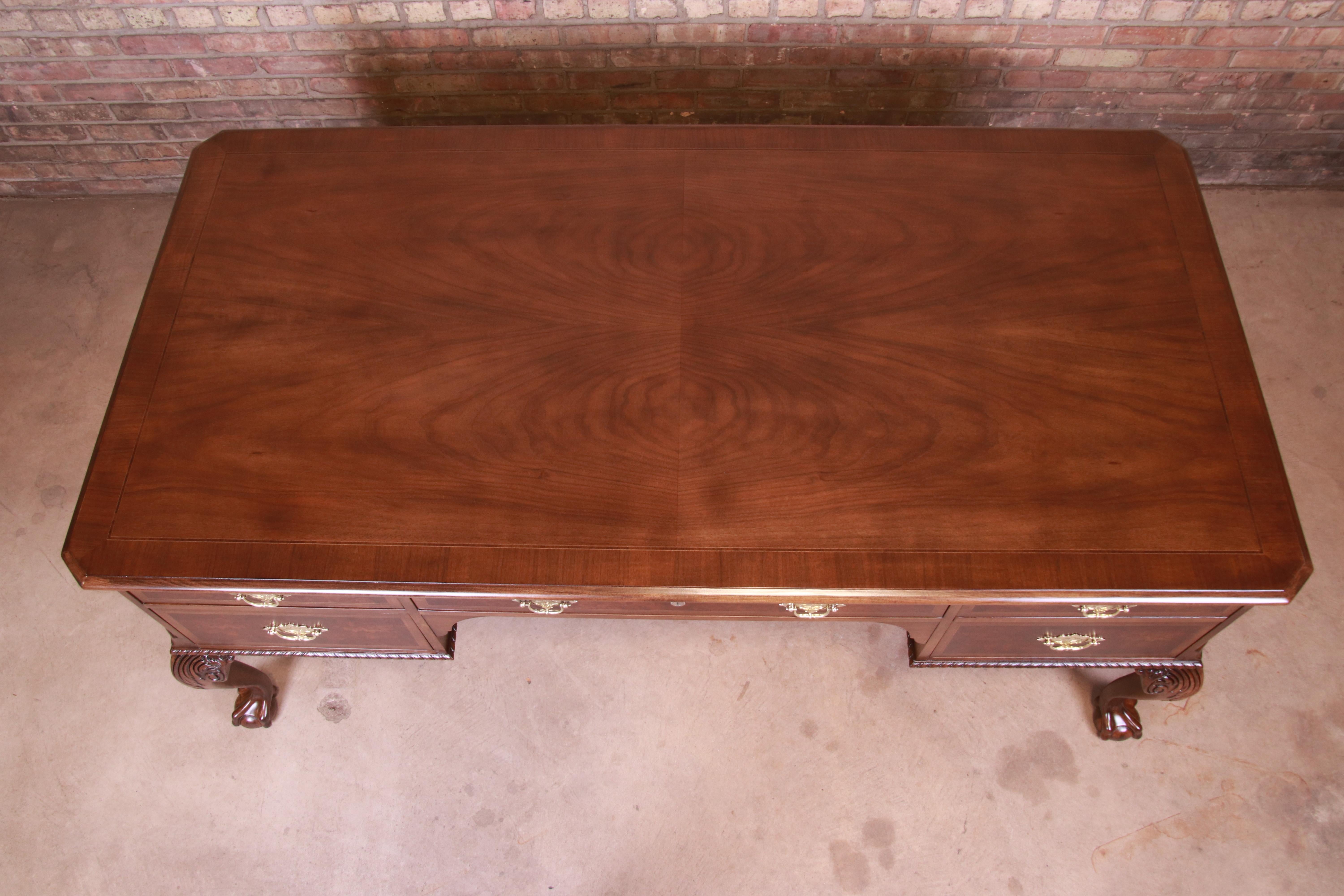 Baker Furniture Chippendale Burled Walnut Executive Desk, Newly Restored 6
