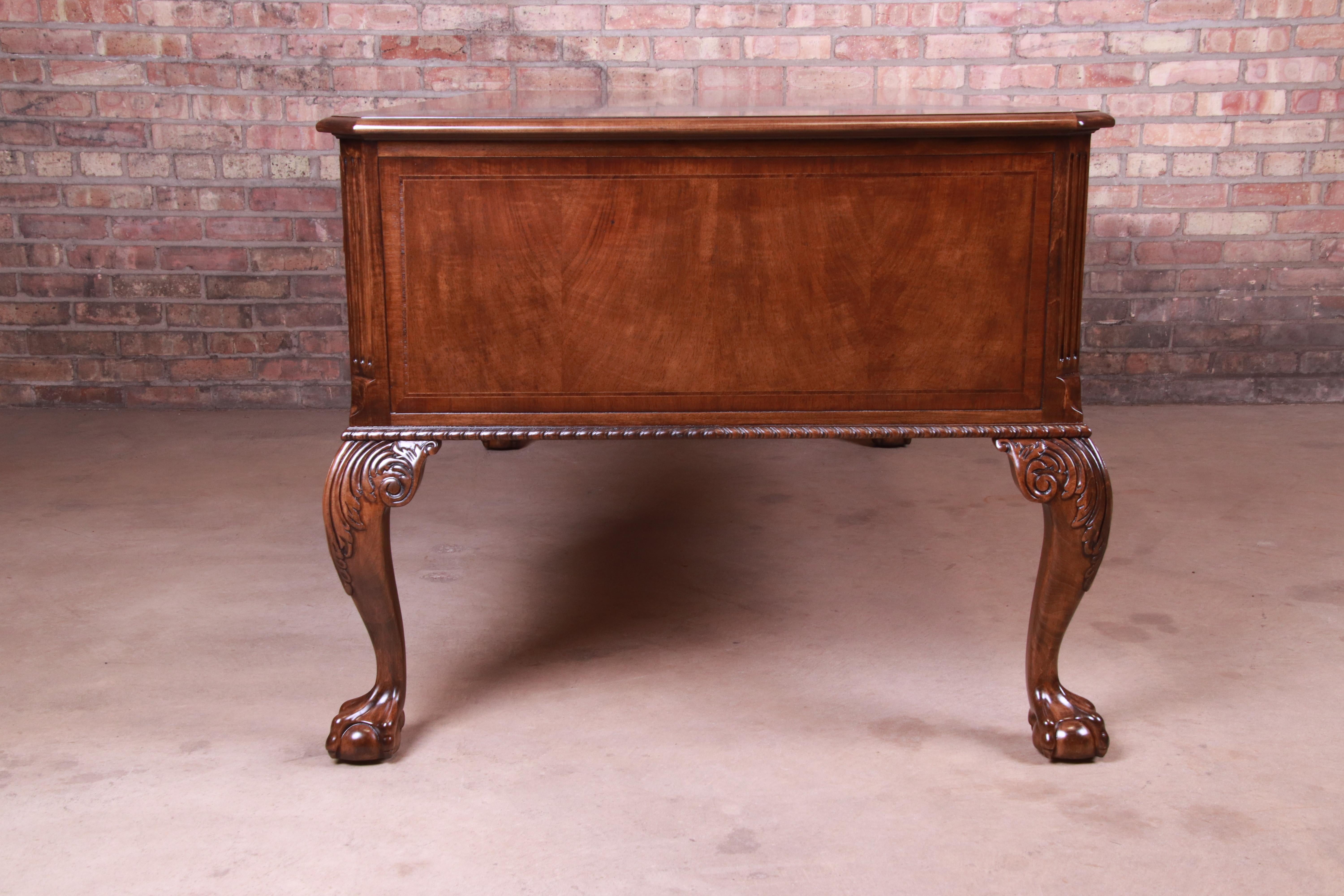 Baker Furniture Chippendale Burled Walnut Executive Desk, Newly Restored 8