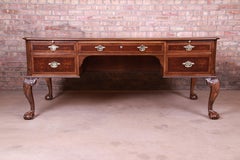Baker Furniture Chippendale Burled Walnut Executive Desk, Newly Restored