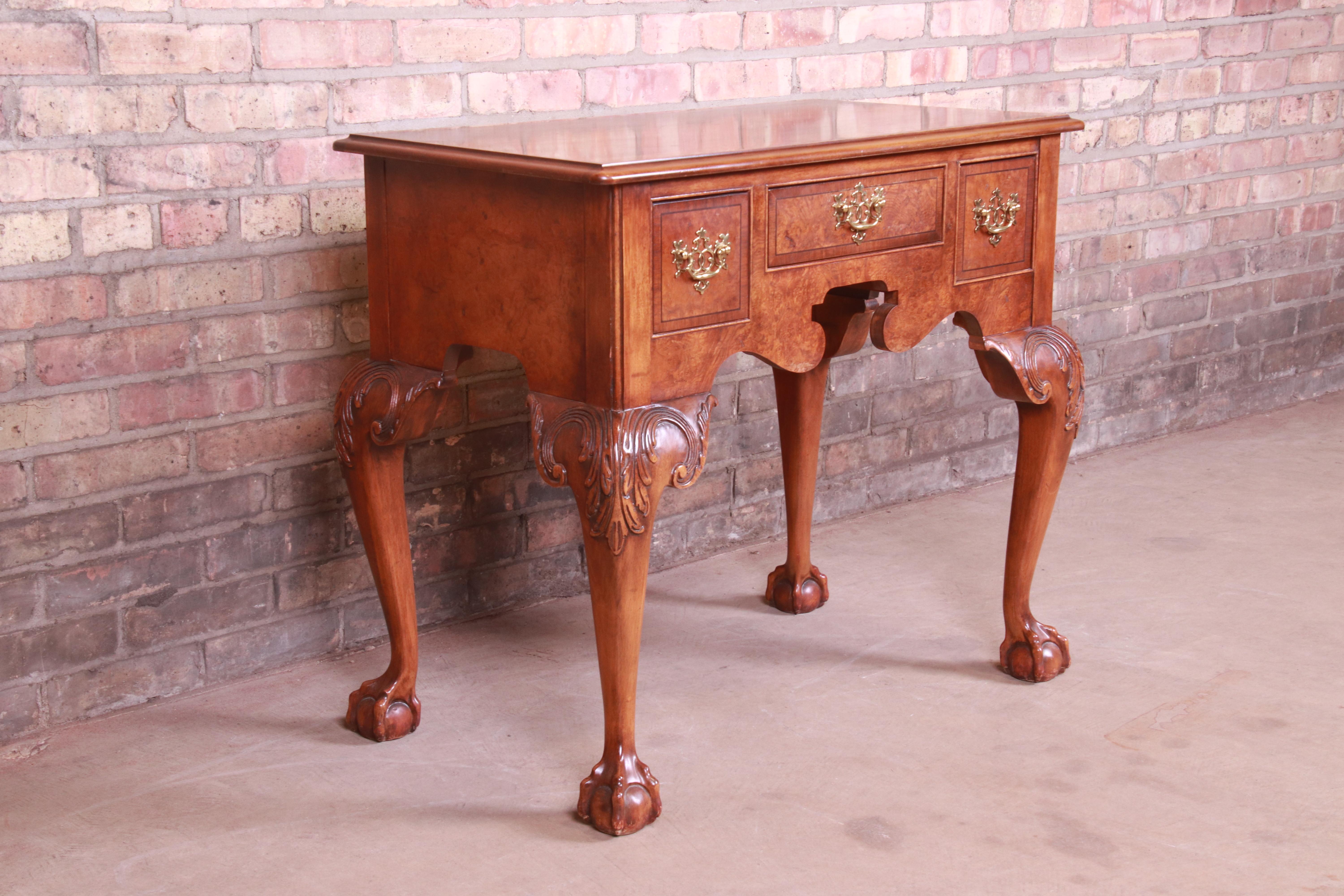 American Baker Furniture Chippendale Burled Walnut Lowboy Dresser or Server For Sale