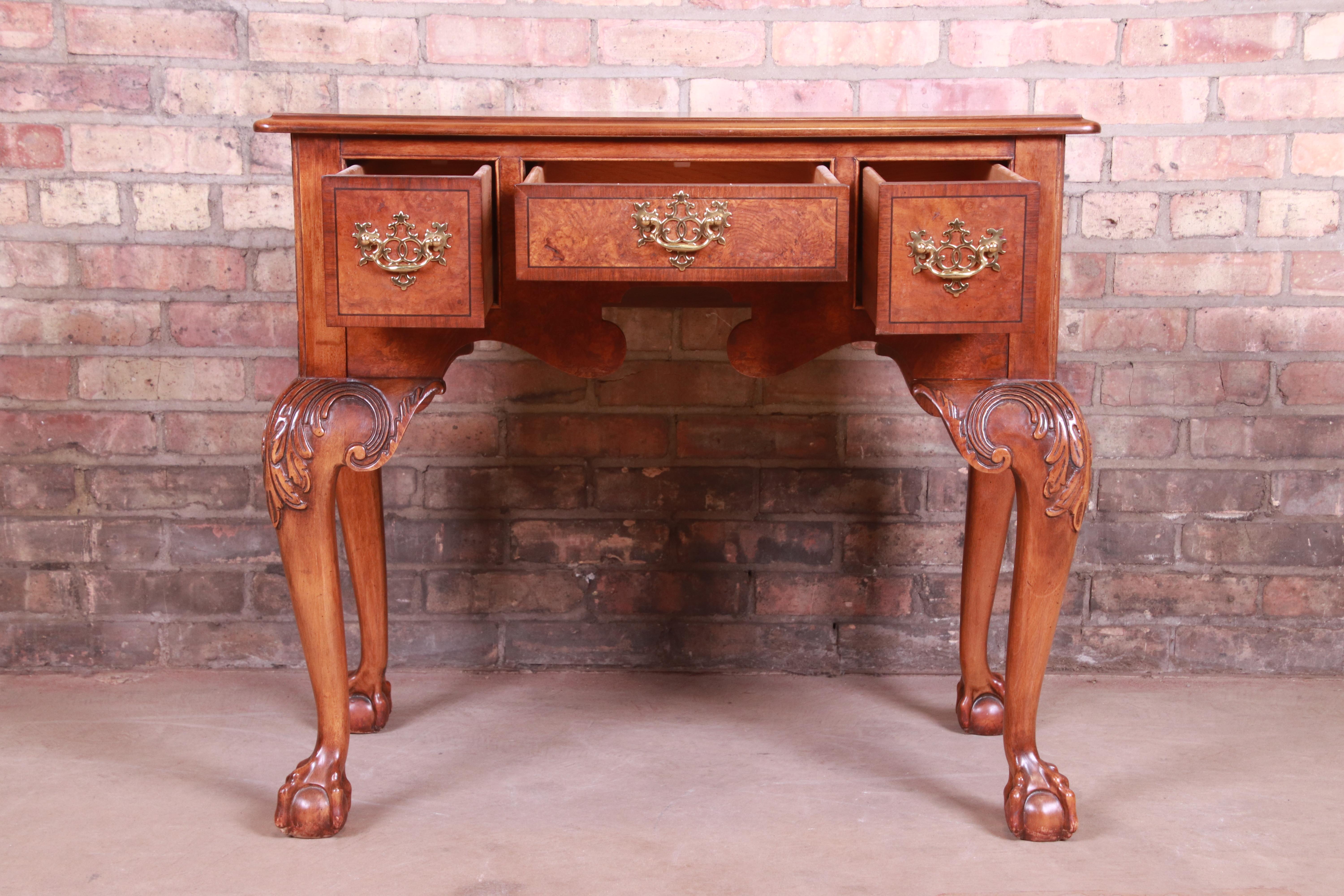 Baker Furniture Chippendale Burled Walnut Lowboy Dresser or Server In Good Condition For Sale In South Bend, IN