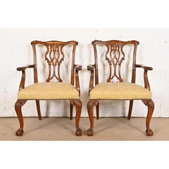 Baker Furniture Chippendale Carved Mahogany Armchairs or Dining Captain Chairs