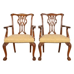 Baker Furniture Chippendale Carved Mahogany Armchairs or Dining Captain Chairs