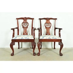 Baker Furniture Chippendale Carved Mahogany Armchairs or Dining Chairs, Pair