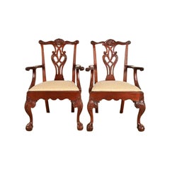 Baker Furniture Chippendale Carved Mahogany Armchairs, Pair