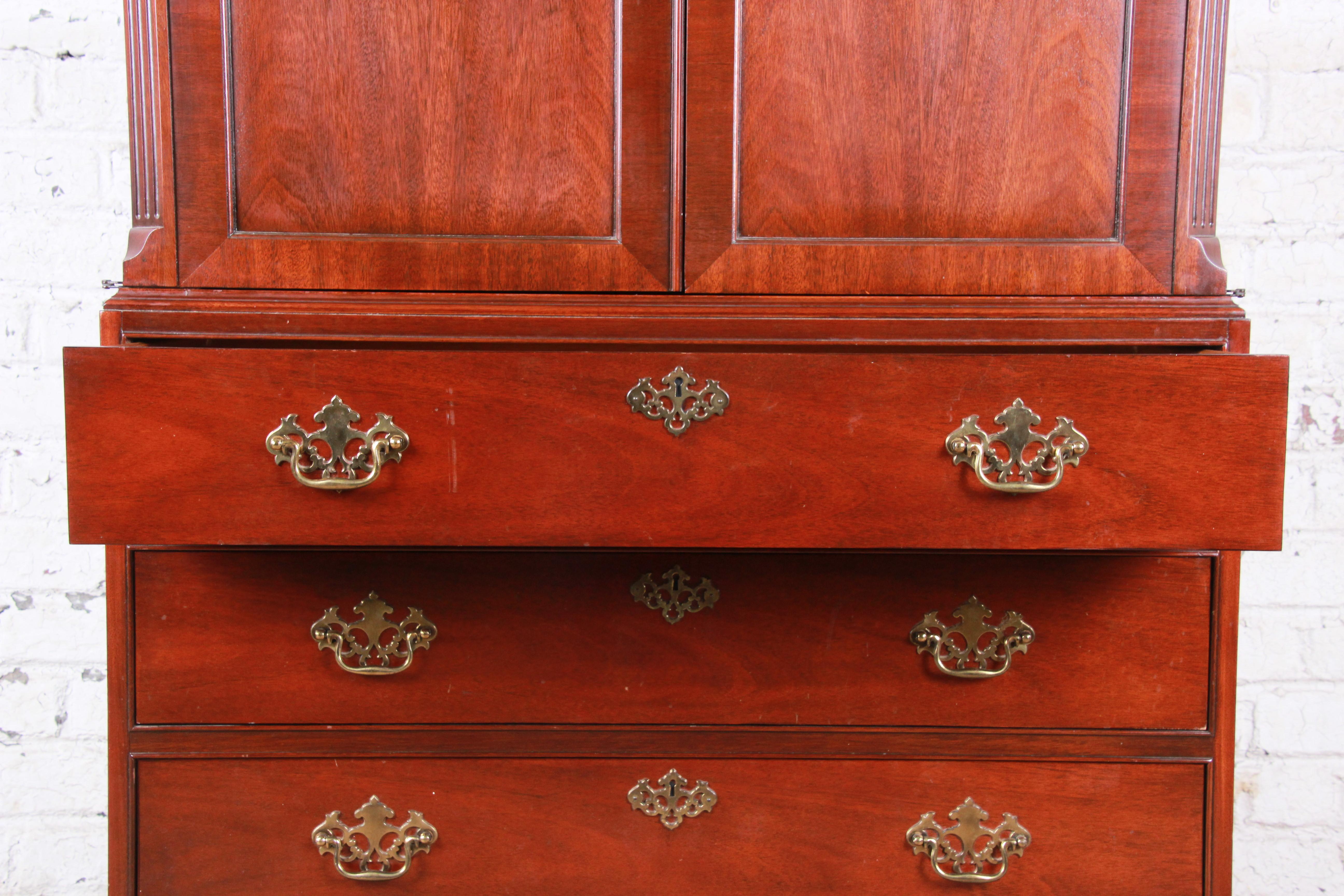 Baker Furniture Chippendale Carved Mahogany Armoire Dresser at 1stDibs