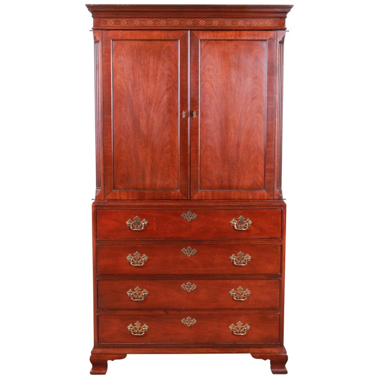 Baker Furniture Chippendale Carved Mahogany Armoire Dresser For