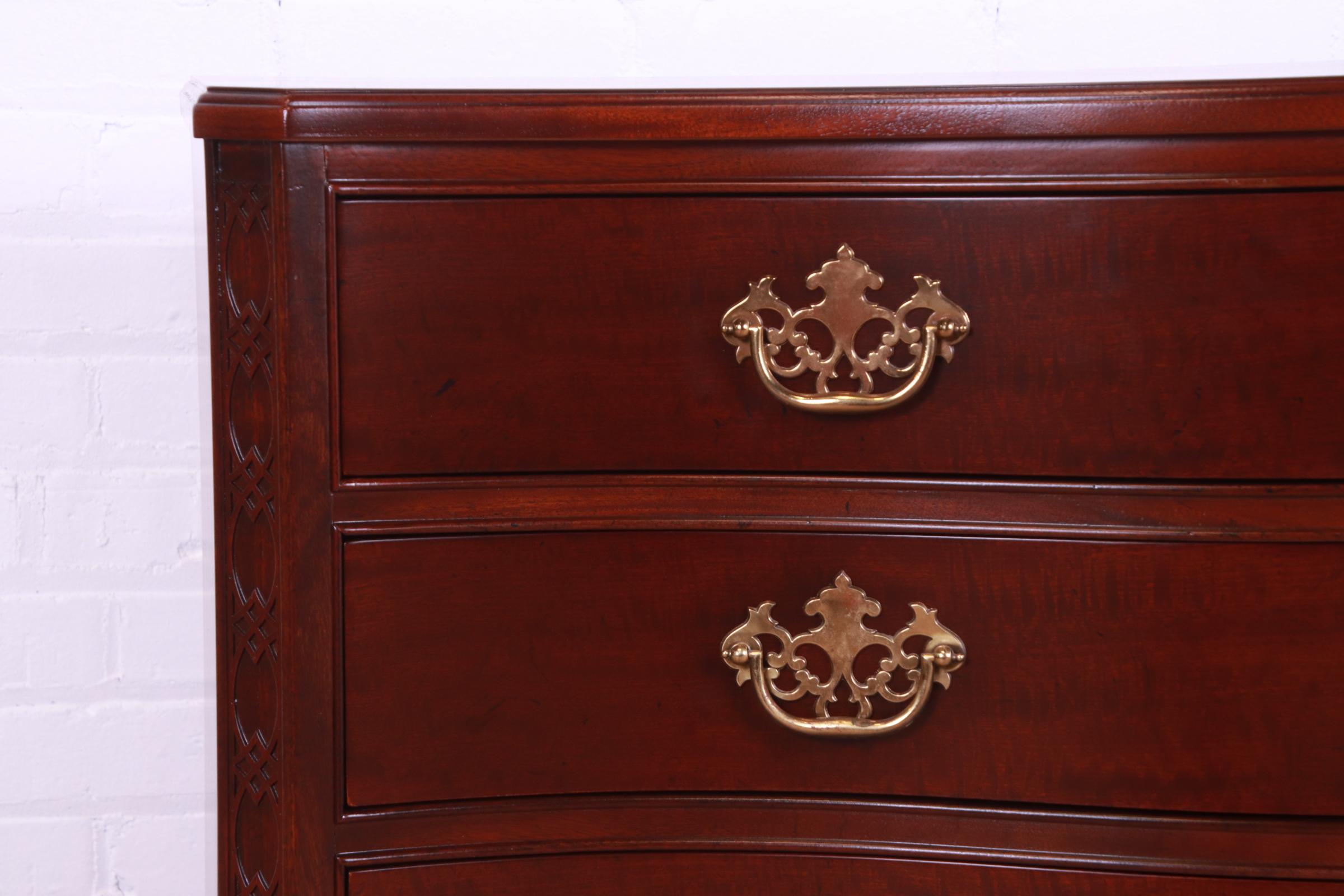 Baker Furniture Chippendale Carved Mahogany Chest of Drawers, Newly Refinished For Sale 8