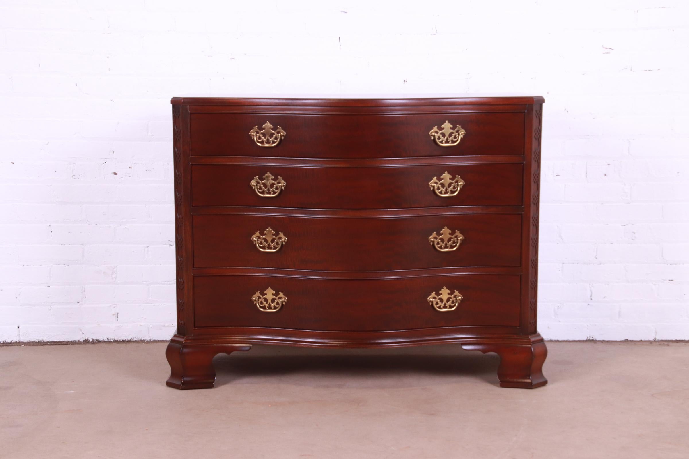 American Baker Furniture Chippendale Carved Mahogany Chest of Drawers, Newly Refinished For Sale