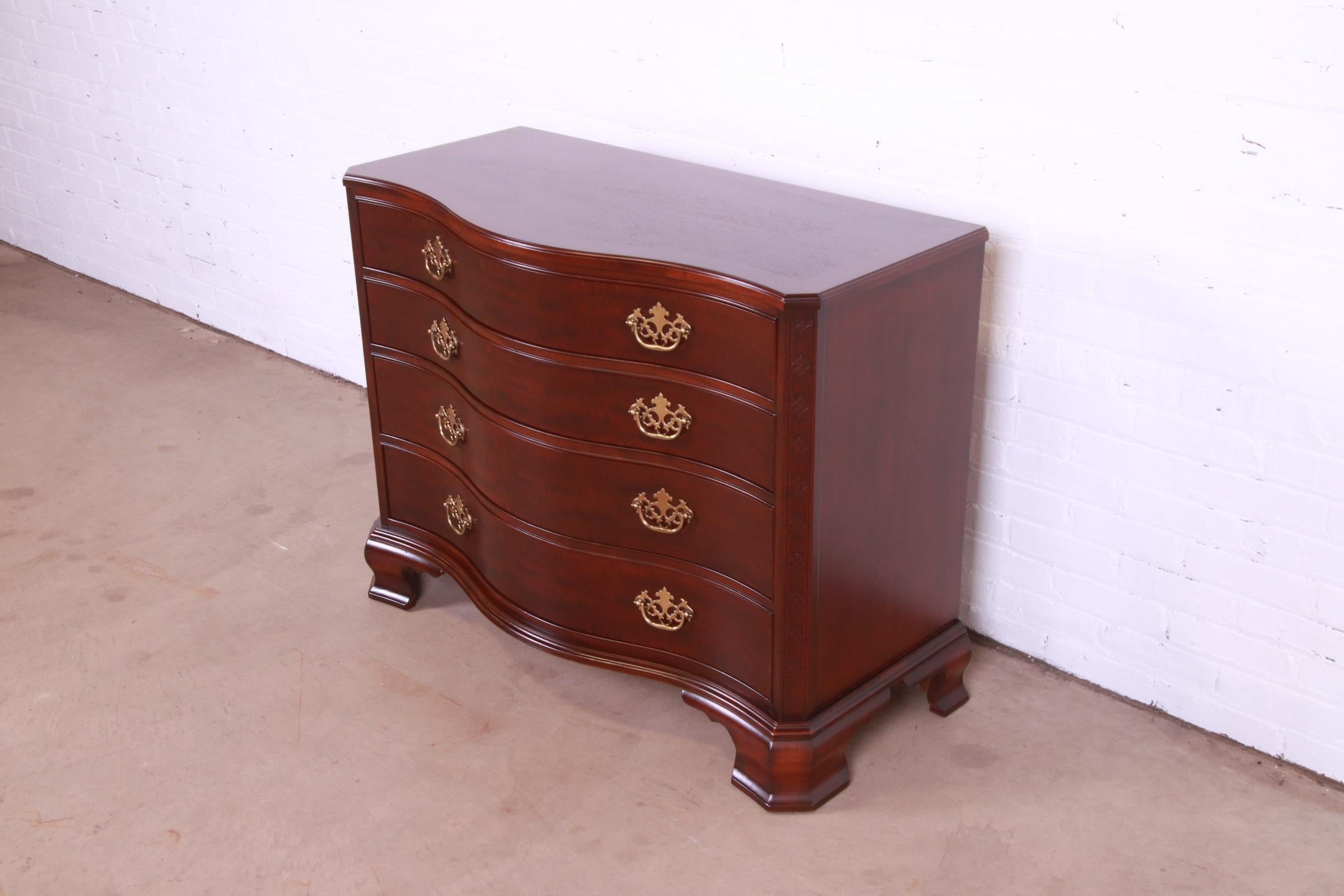 Baker Furniture Chippendale Carved Mahogany Chest of Drawers, Newly Refinished In Good Condition For Sale In South Bend, IN