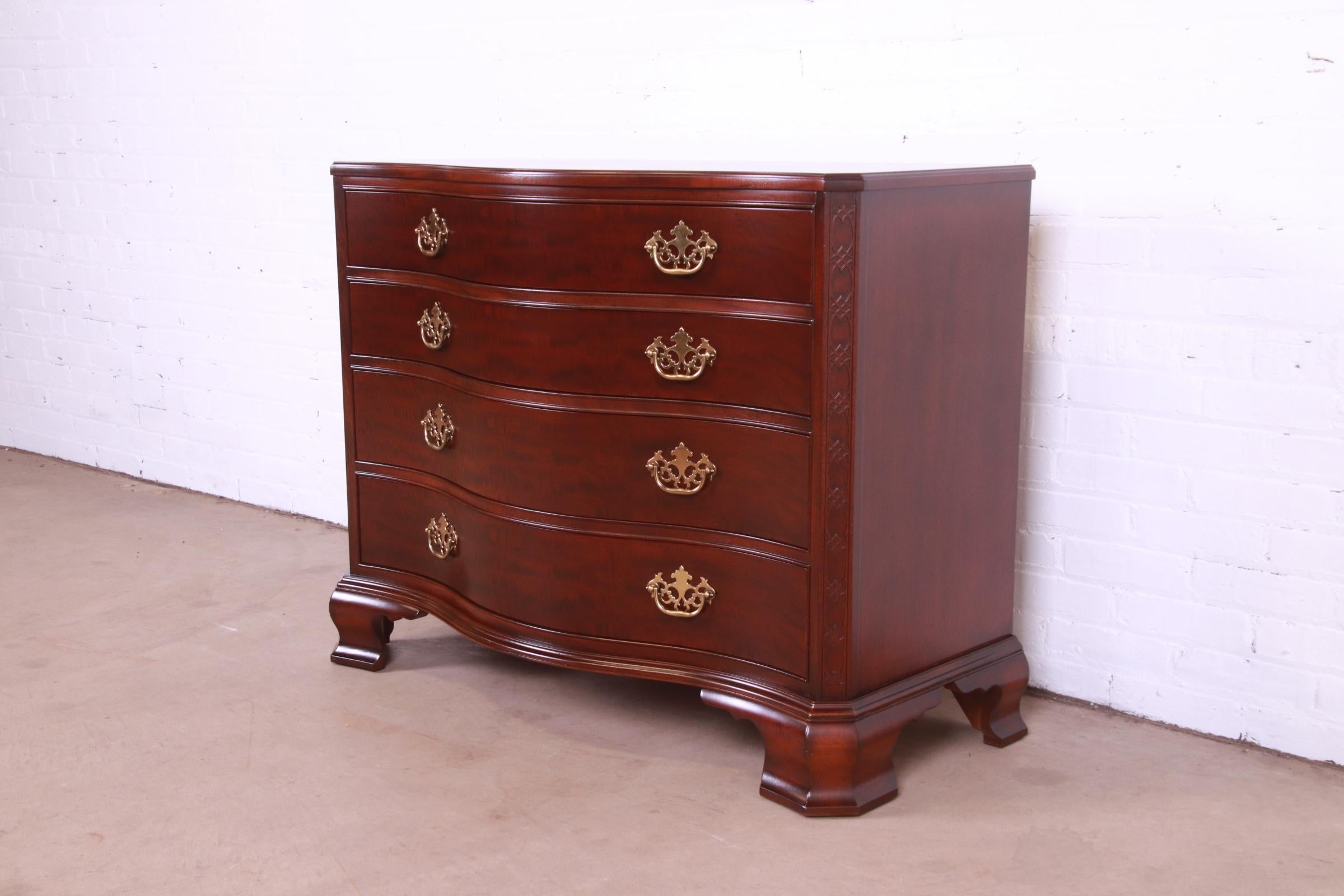 20th Century Baker Furniture Chippendale Carved Mahogany Chest of Drawers, Newly Refinished For Sale