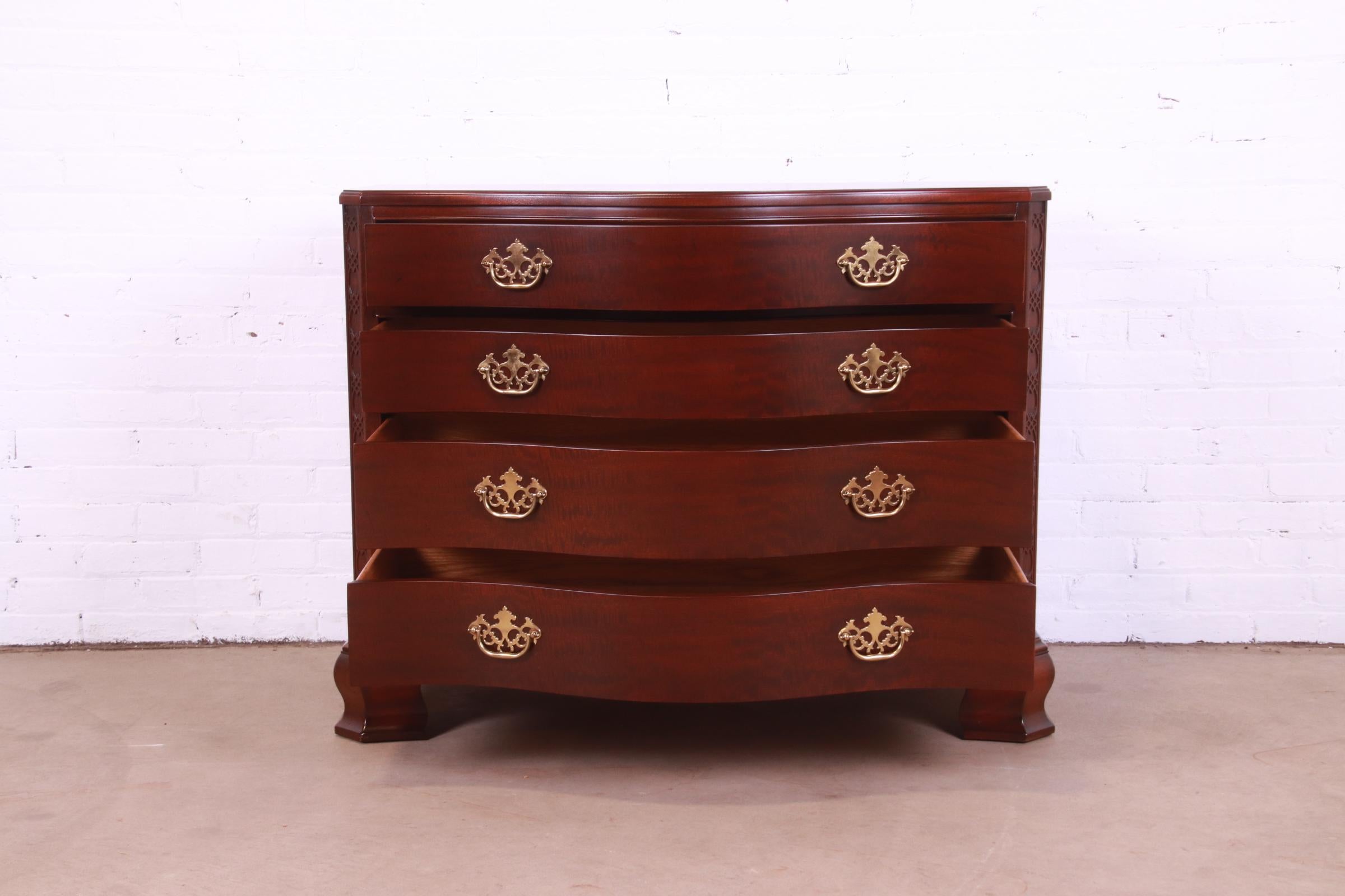 Baker Furniture Chippendale Carved Mahogany Chest of Drawers, Newly Refinished For Sale 1